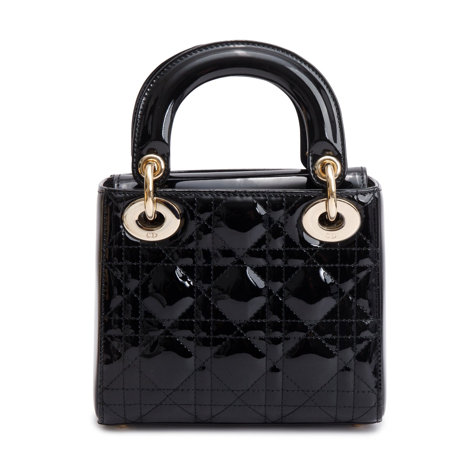 Christian Dior Black Cannage Patent Leather Mini Lady Dior Bag