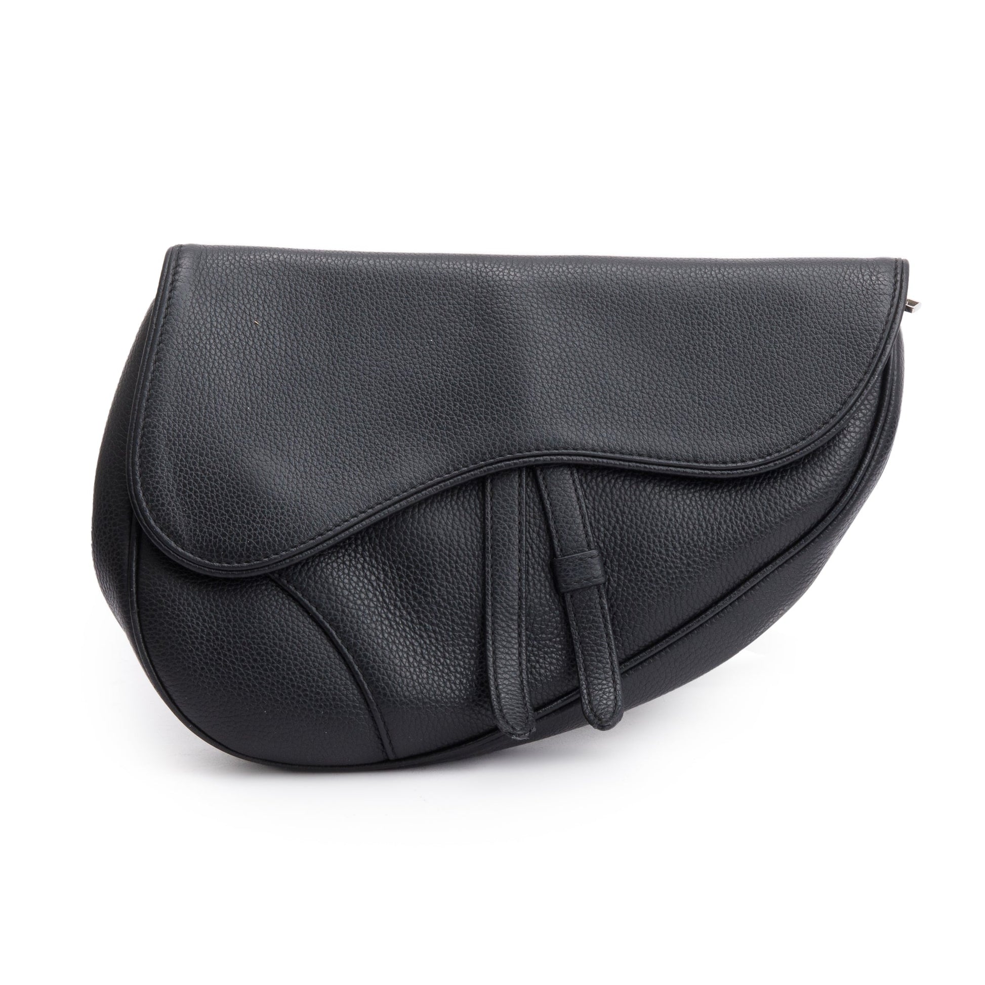 Christian Dior Black Grained Calfskin Leather Saddle Bag