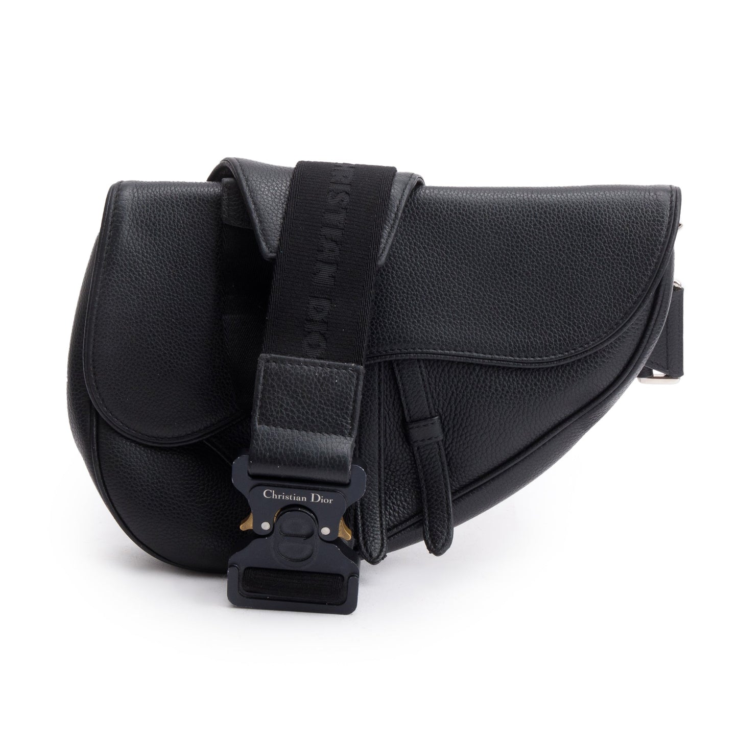 Christian Dior Black Grained Calfskin Leather Saddle Bag