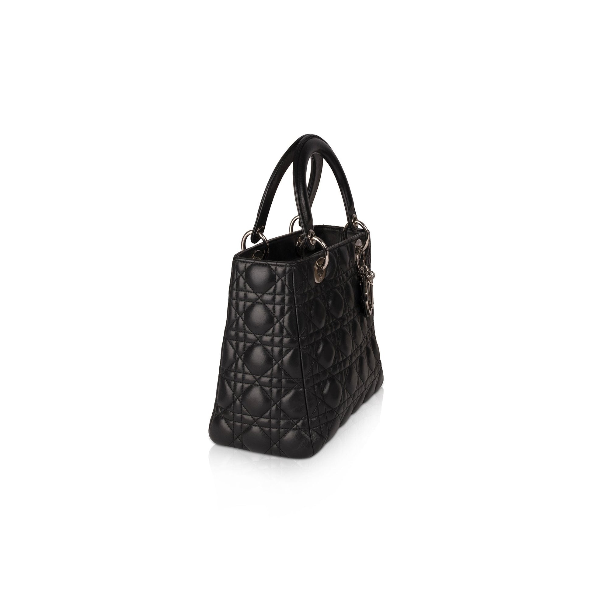 Christian Dior Black Lambskin Medium Lady Dior Bag
