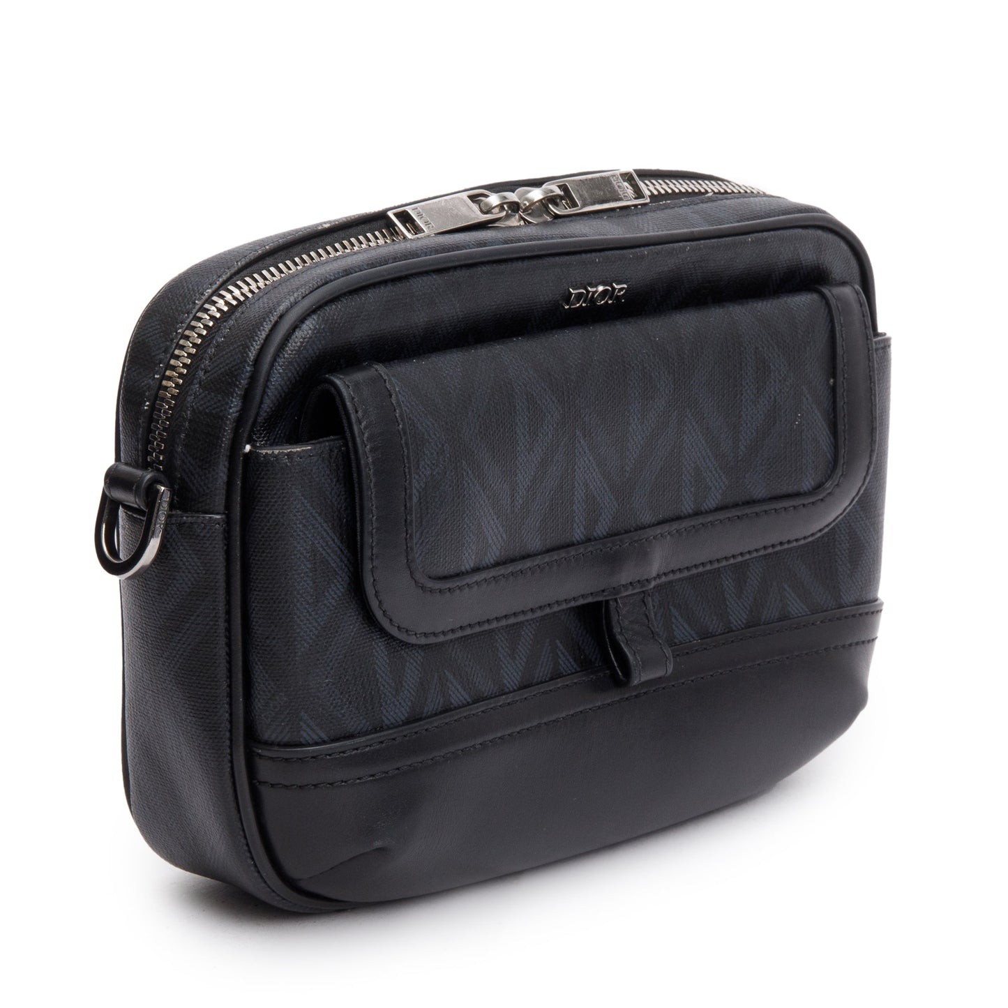 Christian Dior Black Leather CD Diamond Coated Canvas Hit The Road Bag