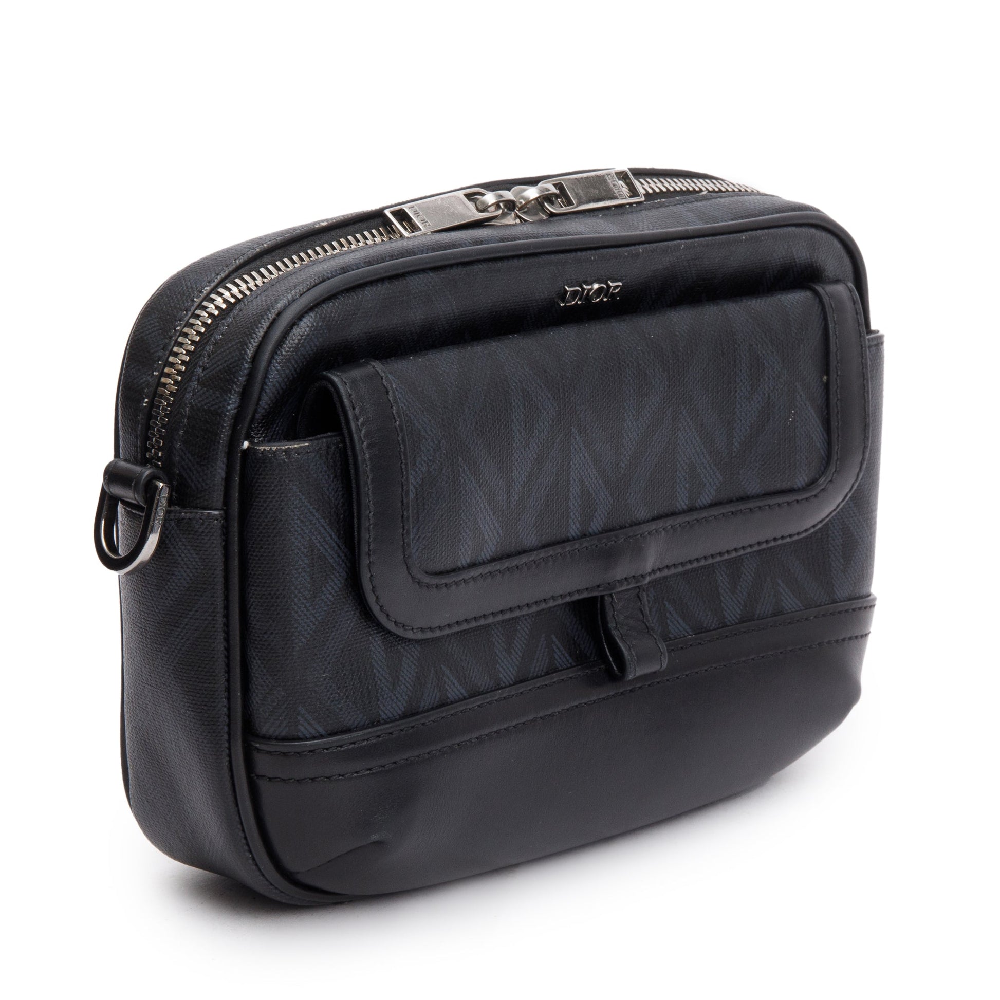 Christian Dior Black Leather CD Diamond Coated Canvas Hit The Road Bag