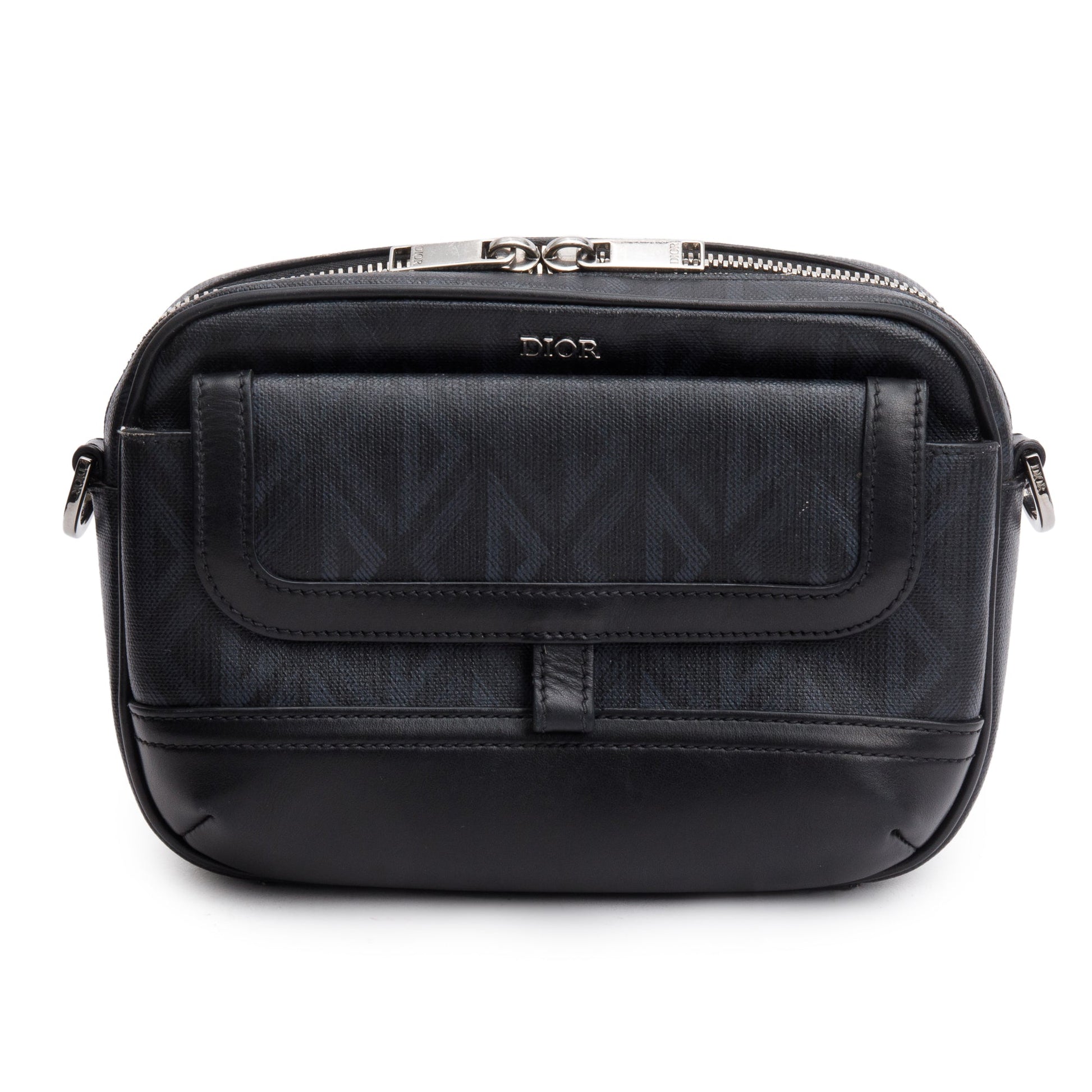 Christian Dior Black Leather CD Diamond Coated Canvas Hit The Road Bag