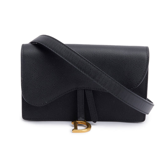 Christian Dior Black Leather Saddle Belt Pouch