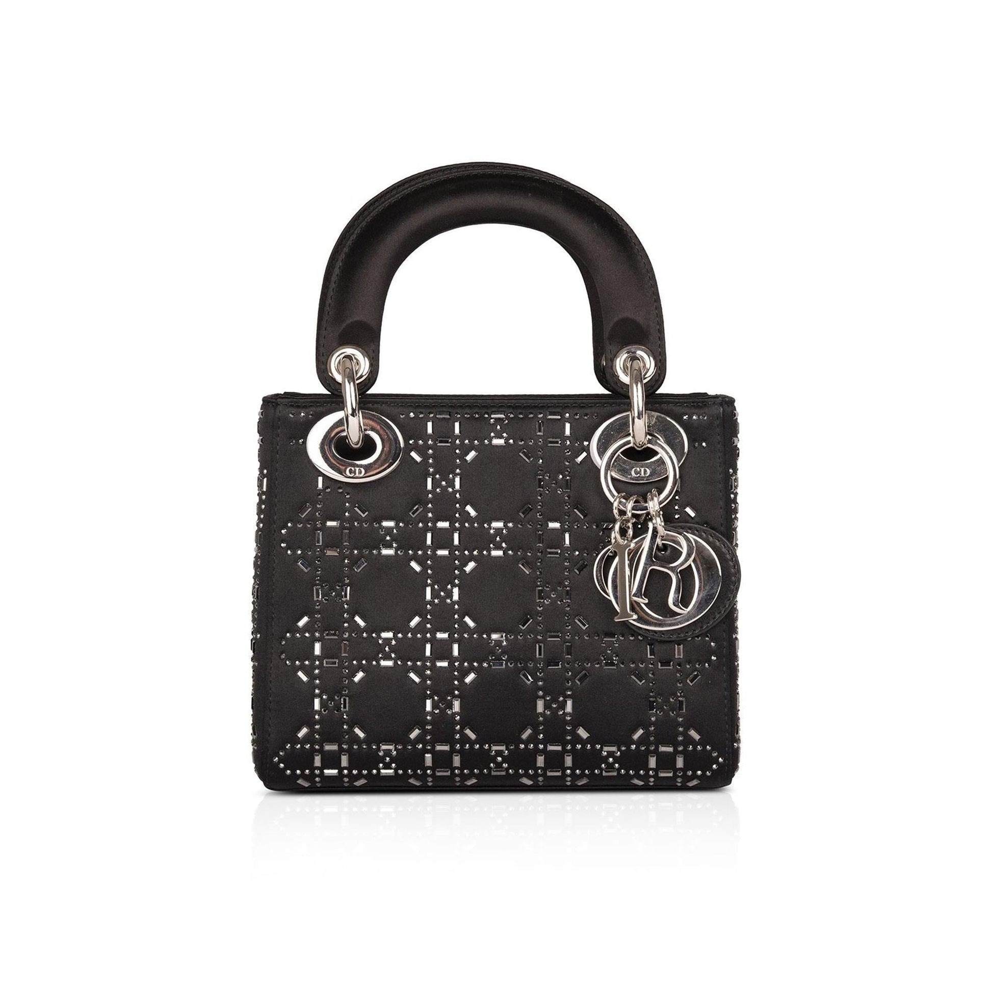 Christian Dior Black Strass Cannage Satin Mini Lady Dior Bag