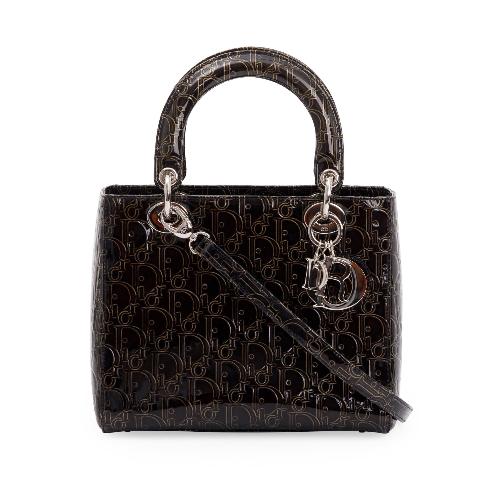 Christian Dior Black Ultimate Embossed Patent Leather Medium Lady Dior Bag