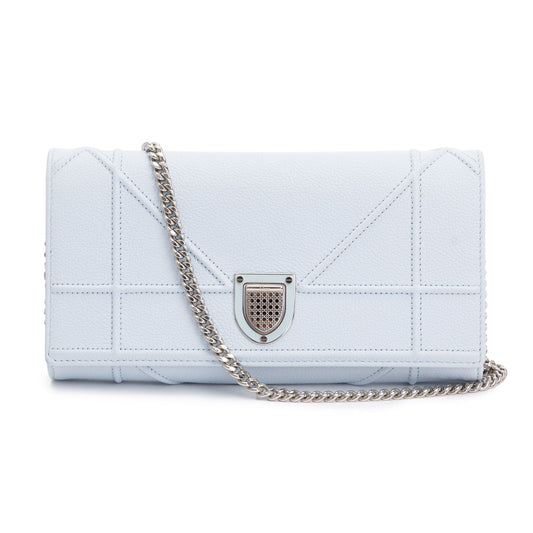 Christian Dior Blue Calfskin Leather Diorama Wallet on Chain