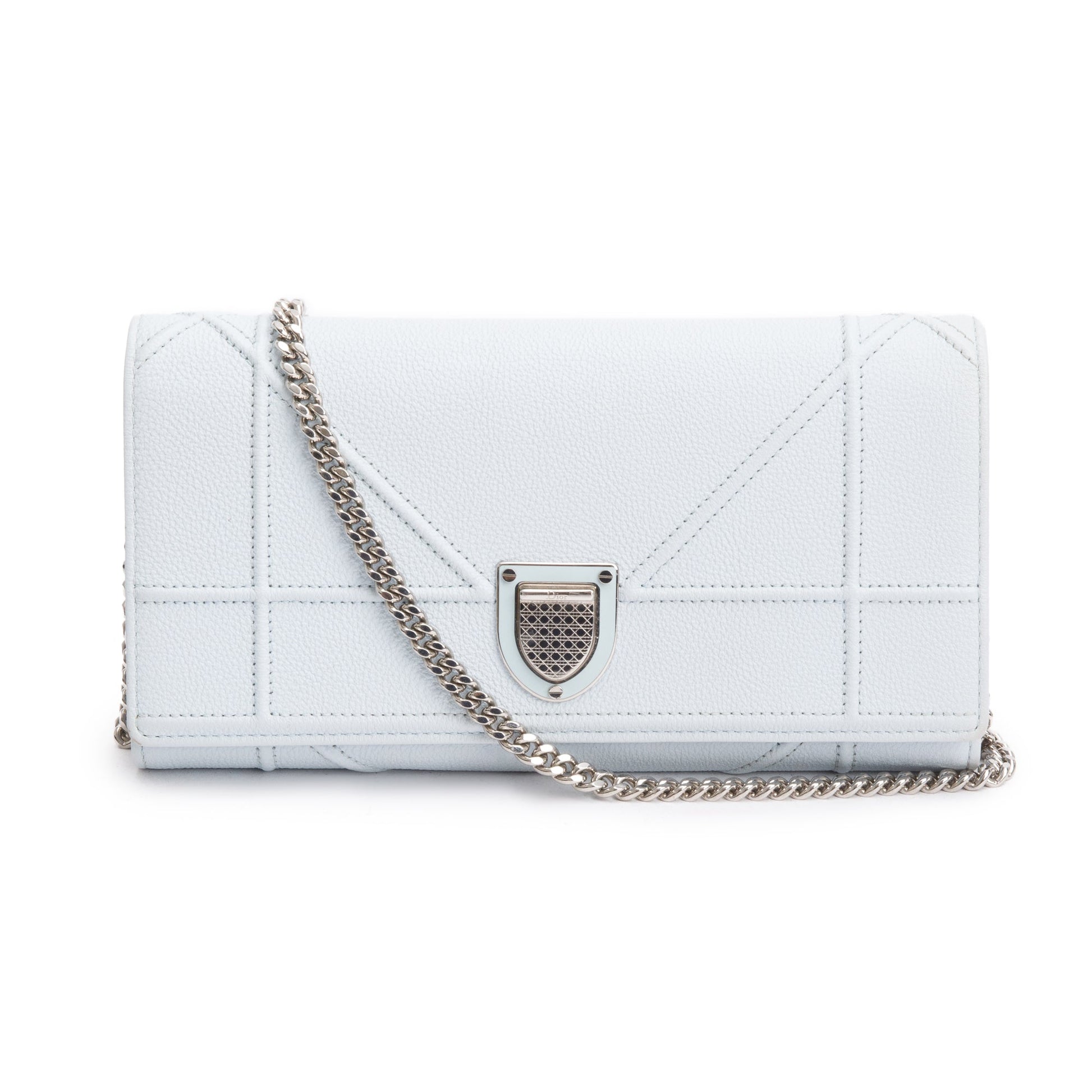 Christian Dior Blue Calfskin Leather Diorama Wallet on Chain