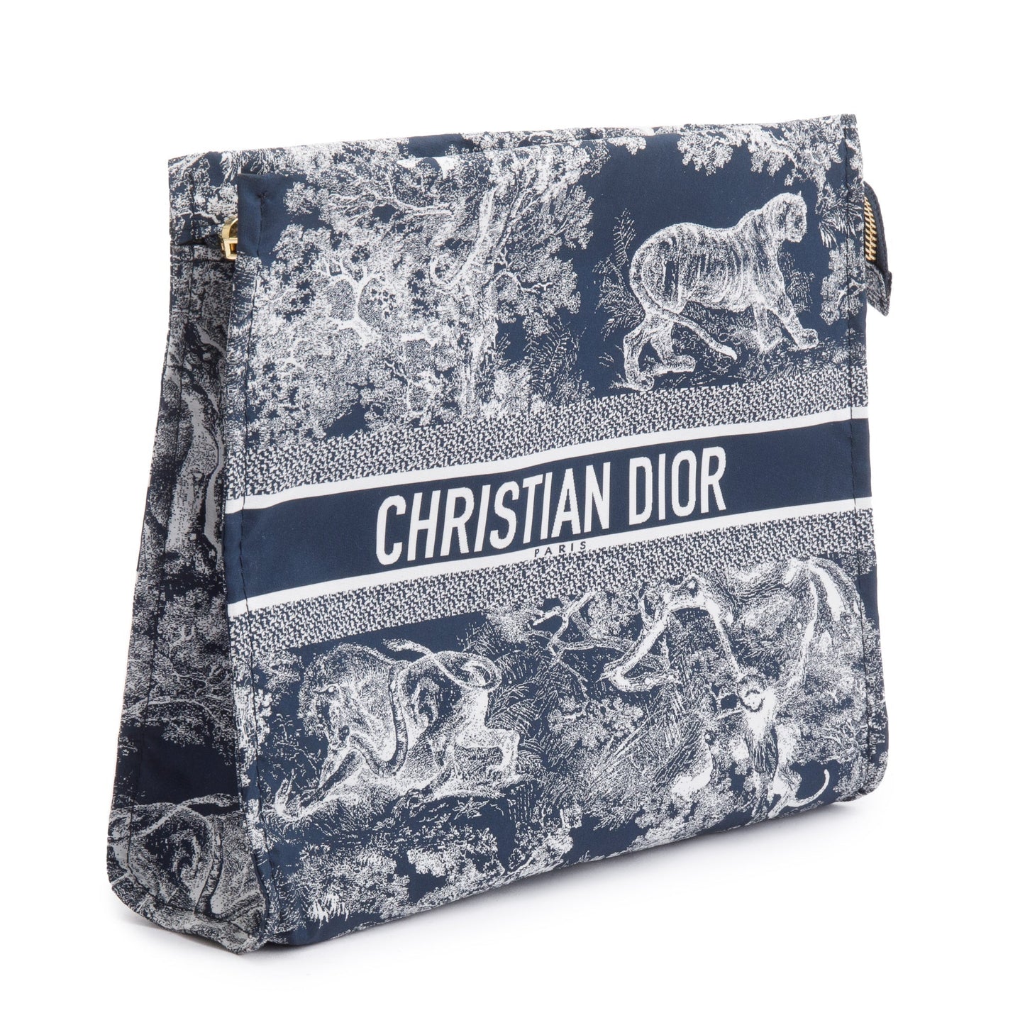 Christian Dior Blue Toile De Jouy Reverse Technical Fabric DiorTravel Zipped Pouch