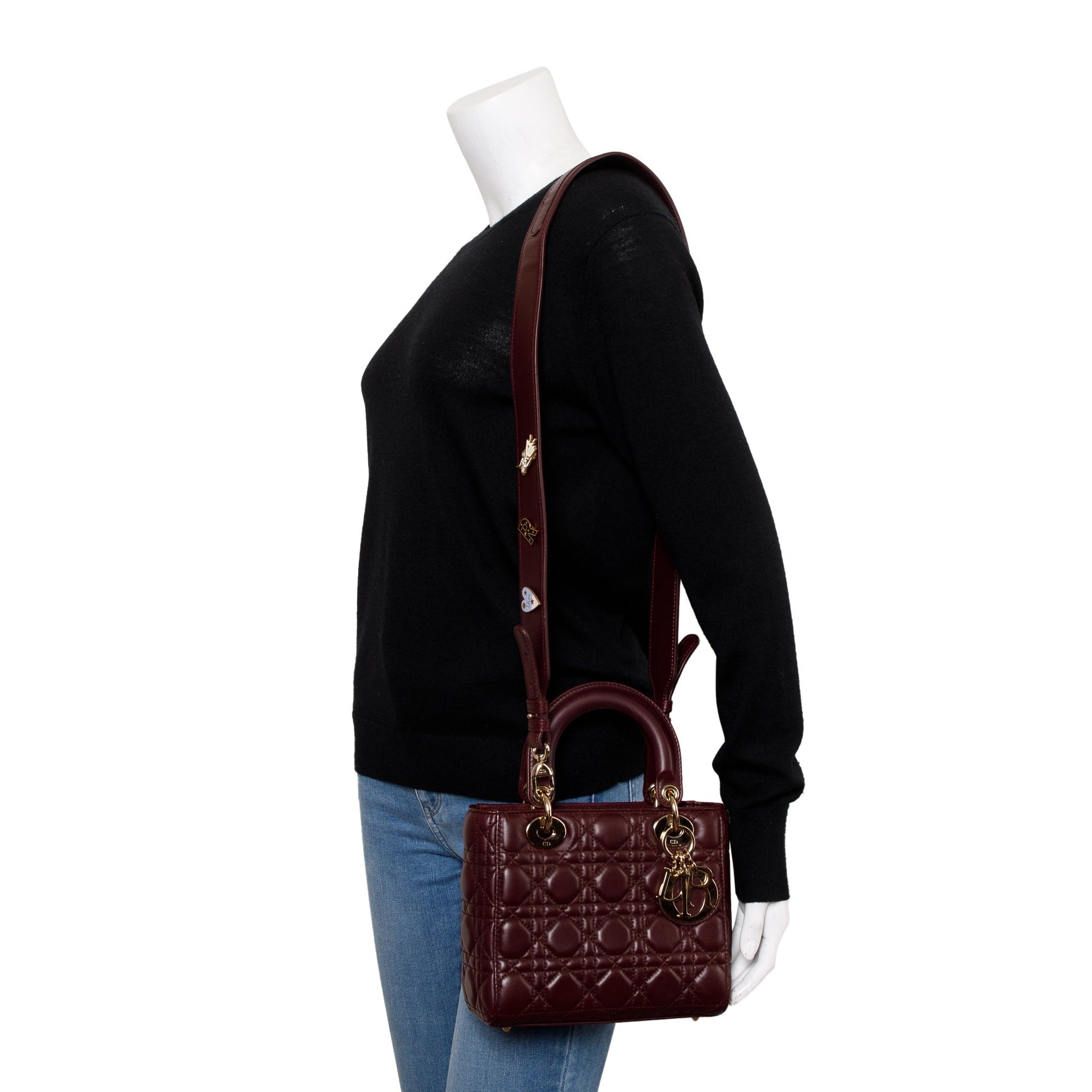 Christian Dior Burgundy Cannage Leather Small Lady Dior Bag