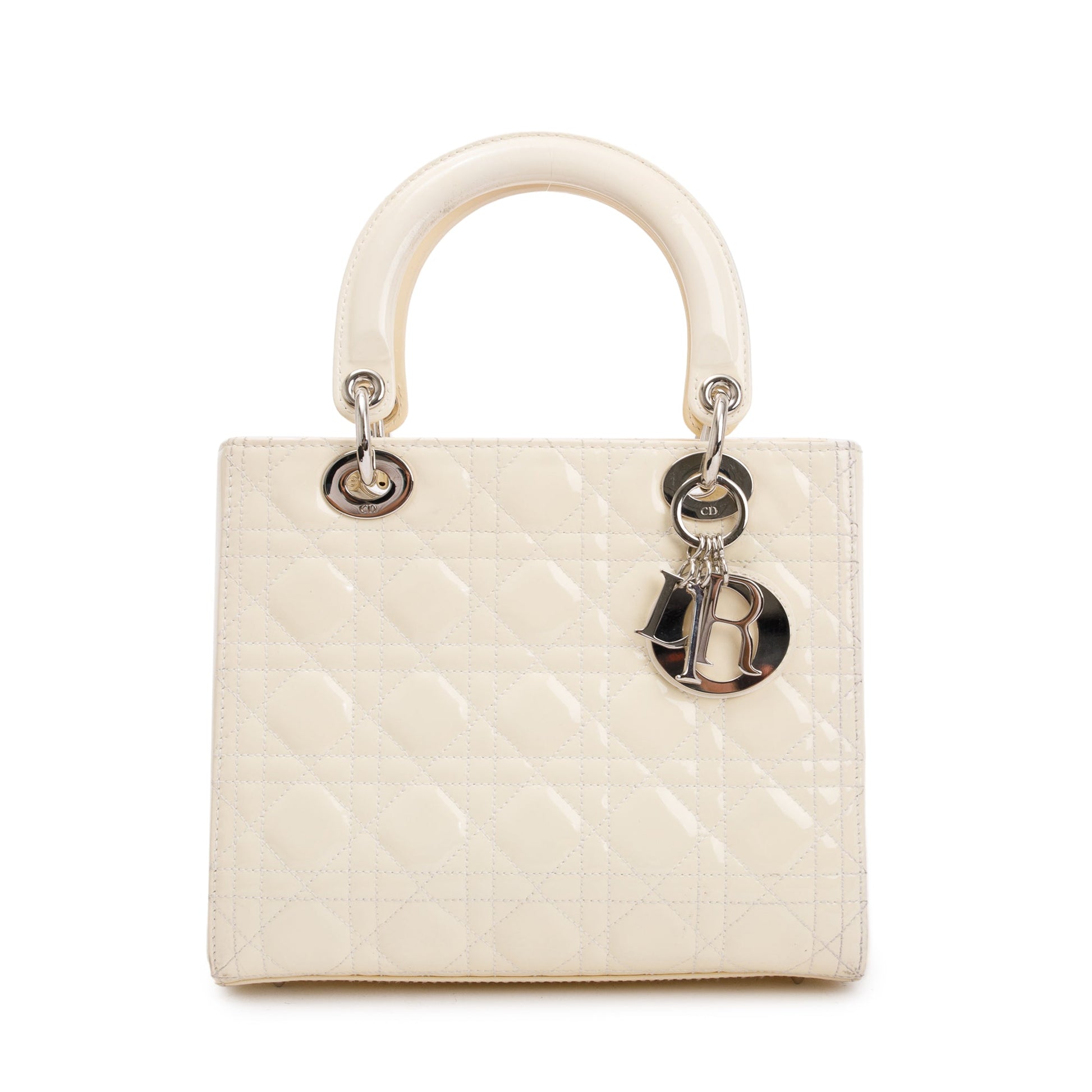 Christian Dior Creme Patent Leather Medium Lady Dior Bag