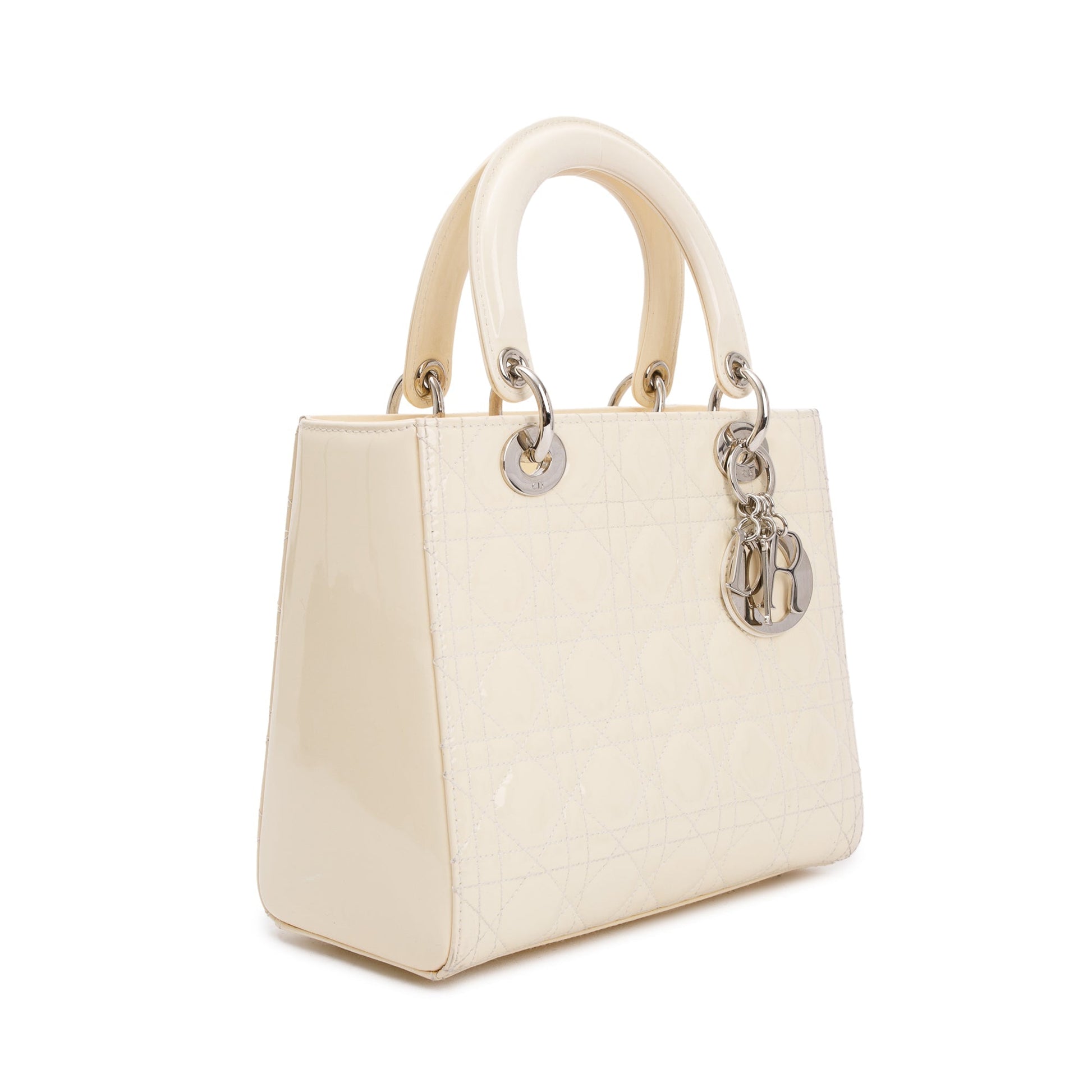 Christian Dior Creme Patent Leather Medium Lady Dior Bag