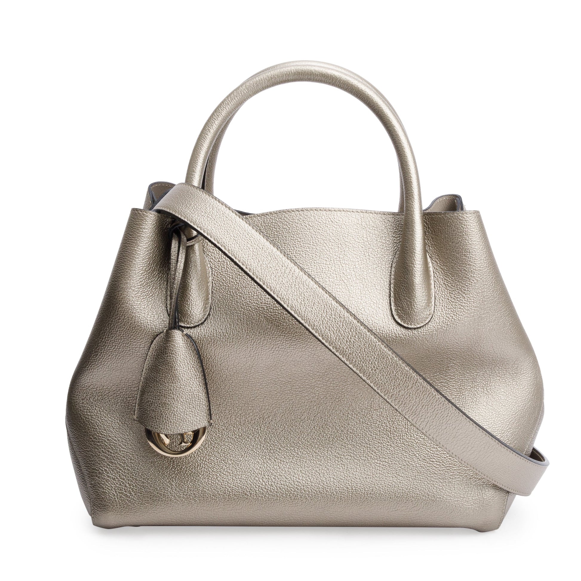 Christian Dior Gold Metallic Calfskin Leather Small Open Bar Tote