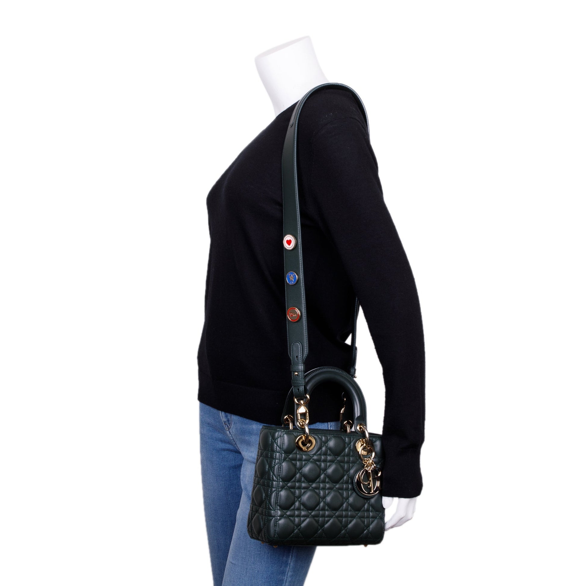 Christian Dior Green Cannage Lambskin Leather Small Lady Dior My Abcdior Bag