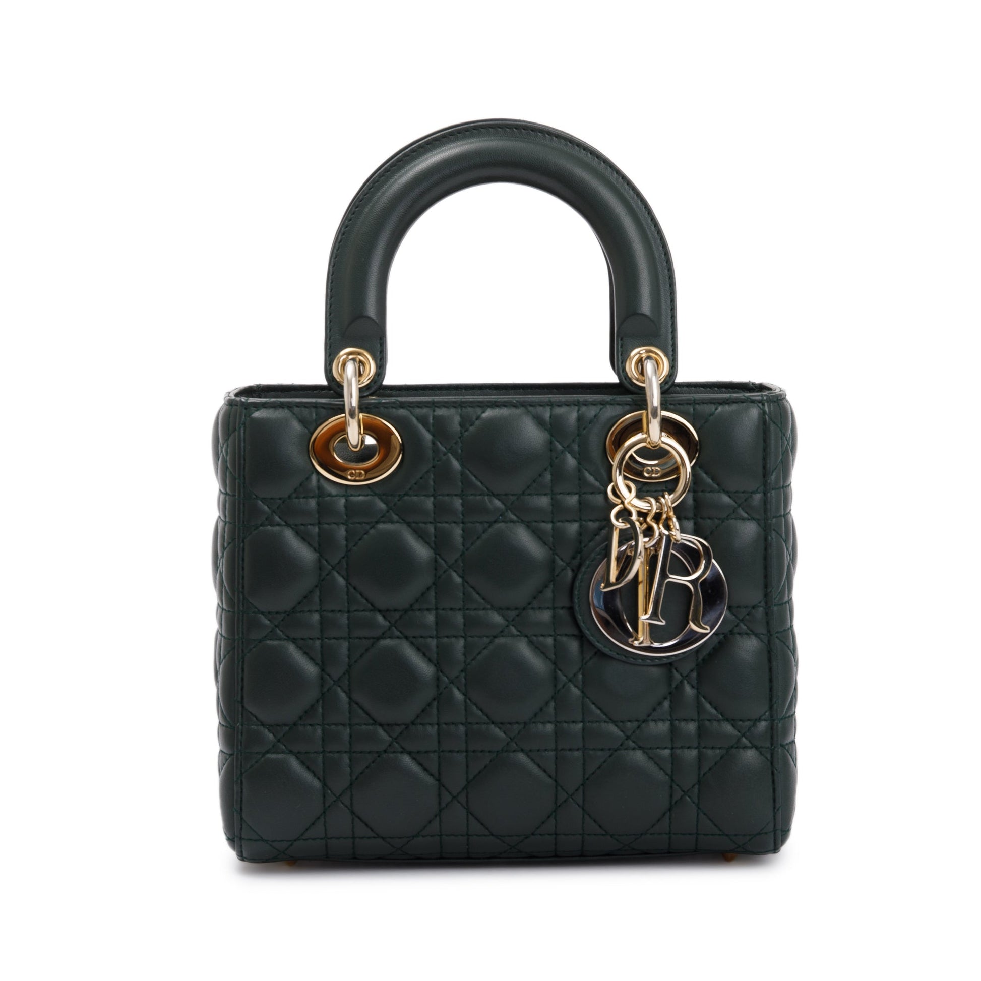Christian Dior Green Cannage Lambskin Leather Small Lady Dior My Abcdior Bag
