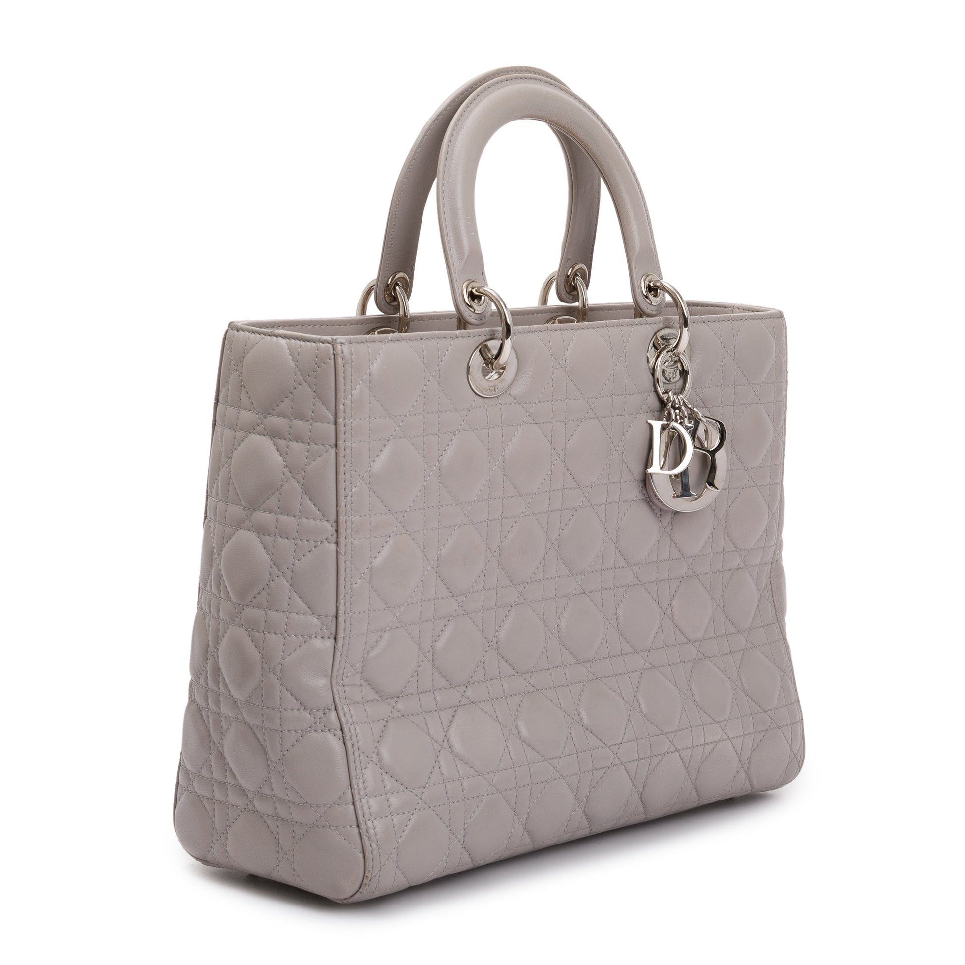 Christian Dior Grey Cannage Lambskin Leather Large Lady Dior Bag