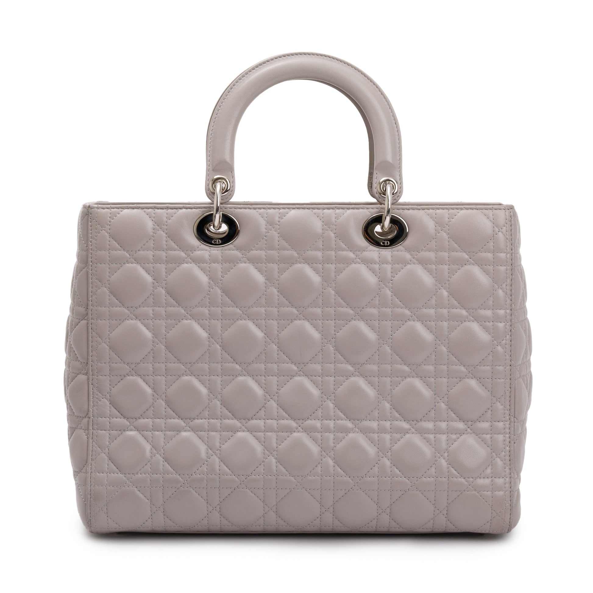 Christian Dior Grey Cannage Lambskin Leather Large Lady Dior Bag