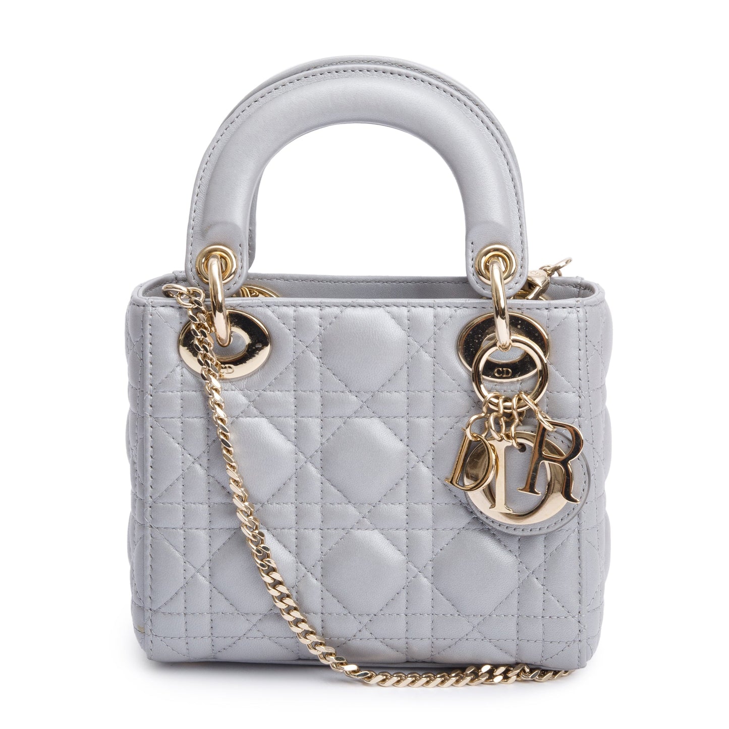 Christian Dior Grey Cannage Leather Mini Lady Dior Bag