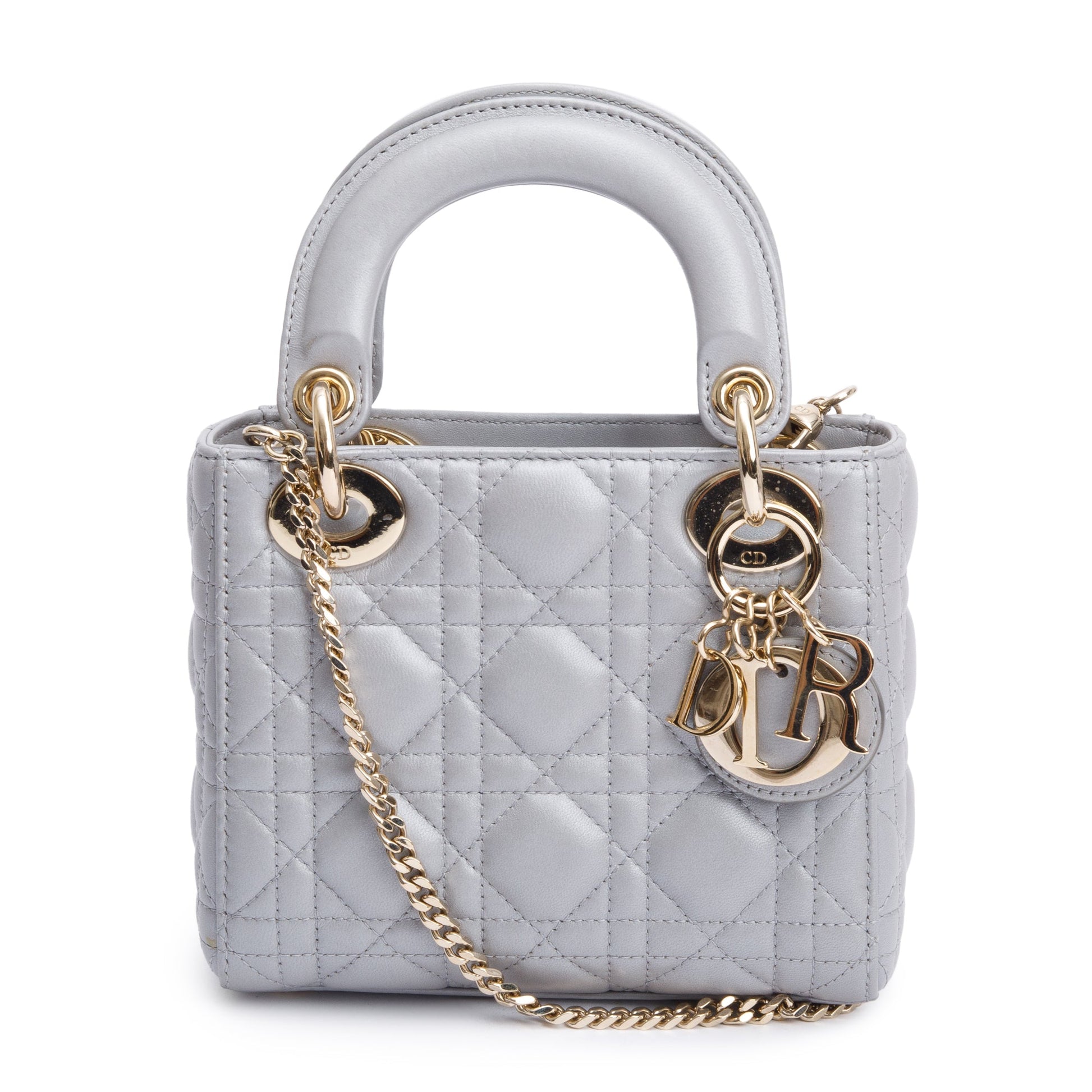 Christian Dior Grey Cannage Leather Mini Lady Dior Bag