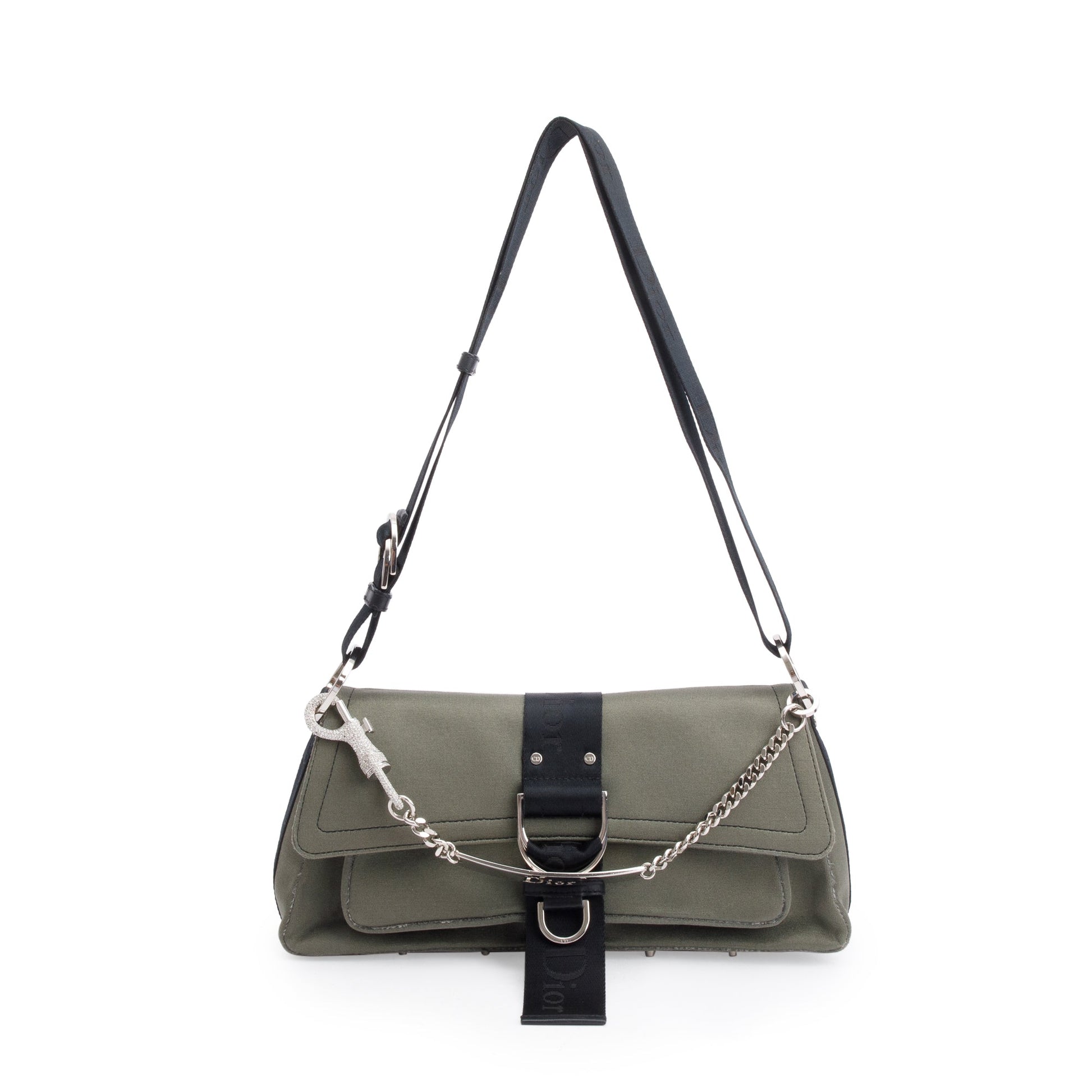 Christian Dior Grey Canvas Crystal Embellished Hardcore Shoulder Bag