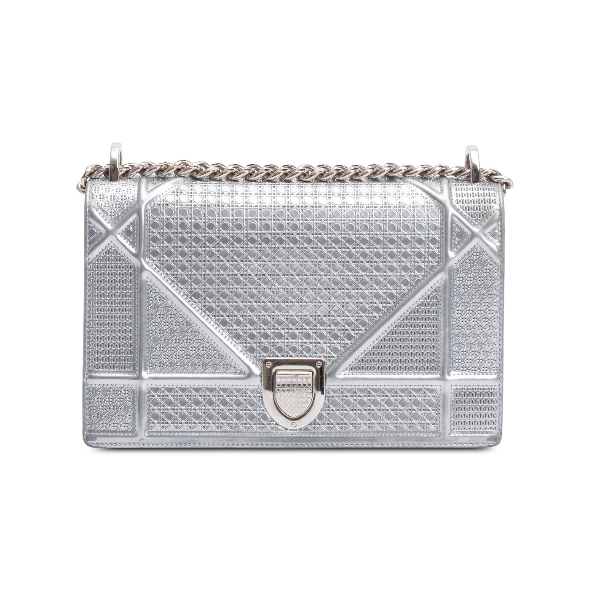 Christian Dior Large Silver Metallic Microcannage Diorama Shoulder Bag