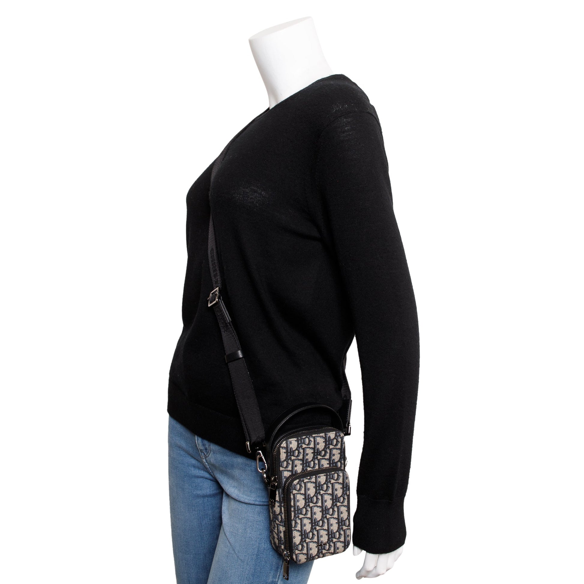 Christian Dior Men 2022 Beige & Black Oblique Jacquard Micro Rider Crossbody Pouch