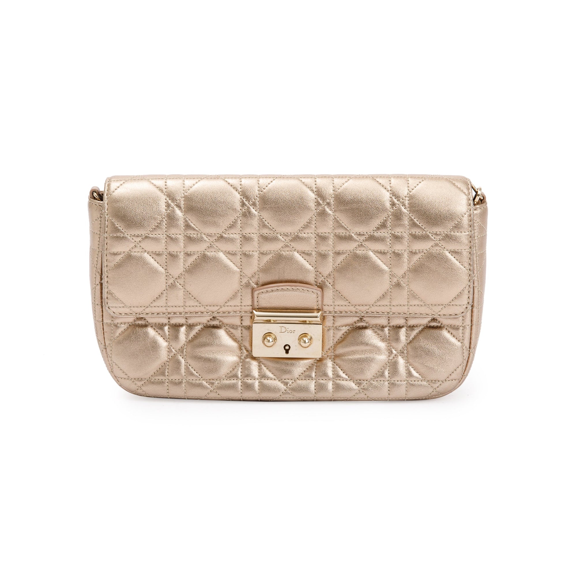Christian Dior Metallic Gold Miss Dior Promenade Wallet on Chain