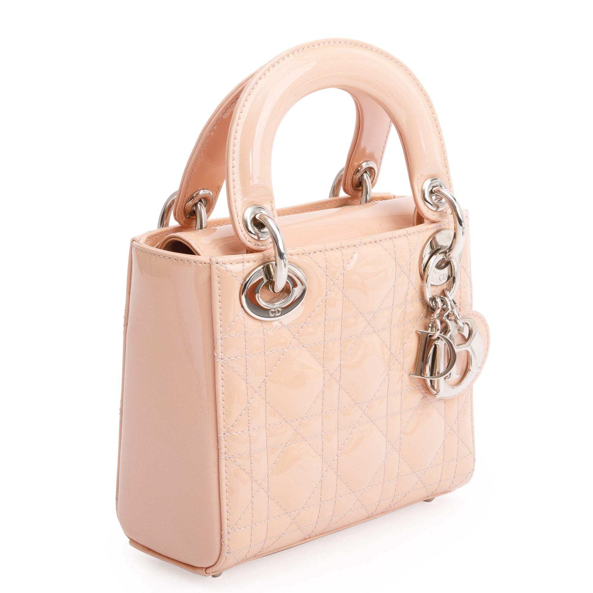 Christian Dior Neutral Cannage Patent Leather Mini Lady Dior Bag
