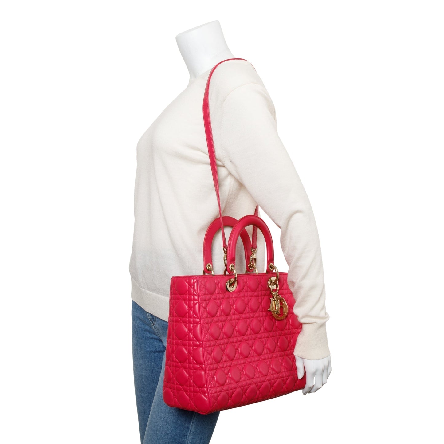 Christian Dior Pink Cannage Leather Large Lady Dior Bag