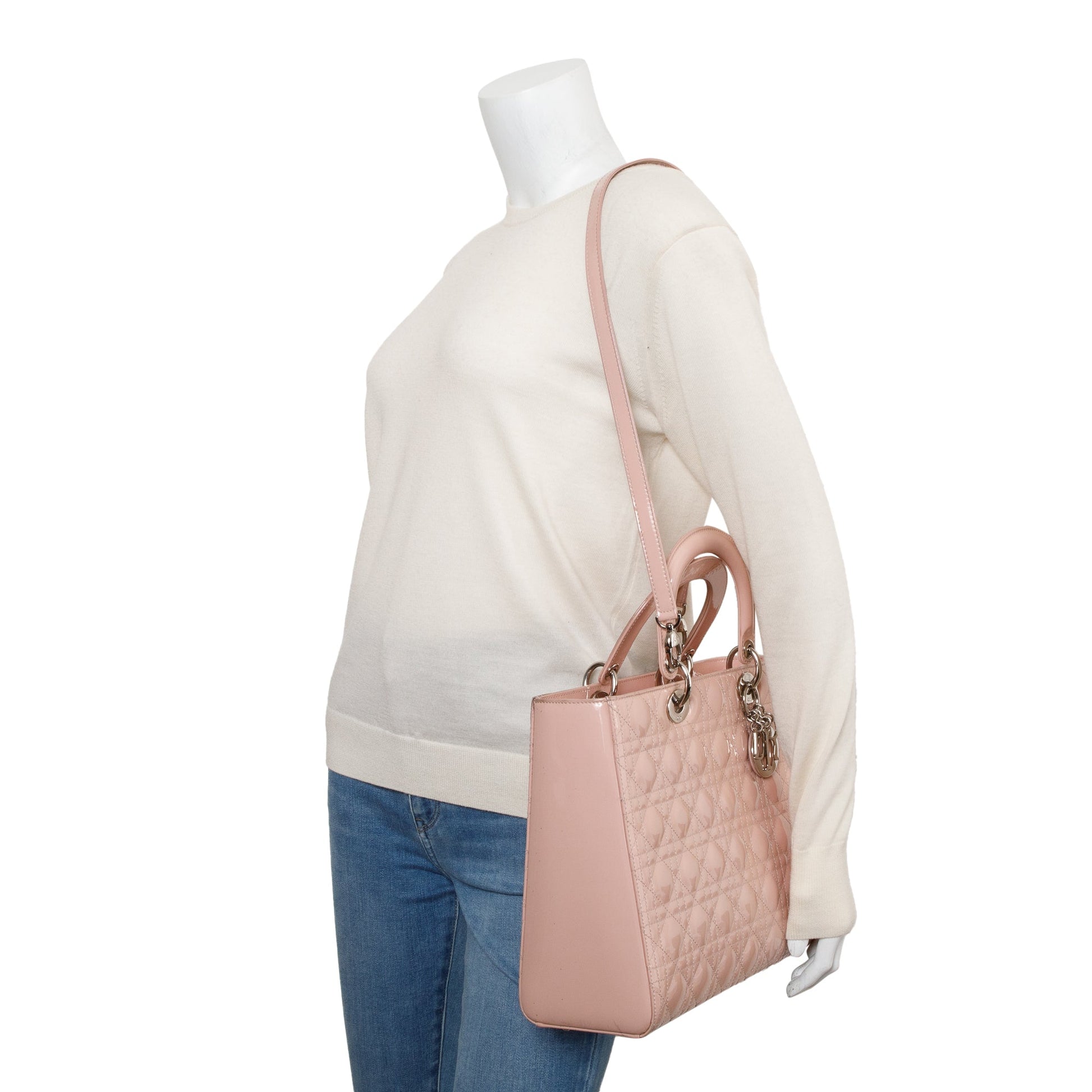 Christian Dior Pink Cannage Patent Leather Large Lady Dior Bag