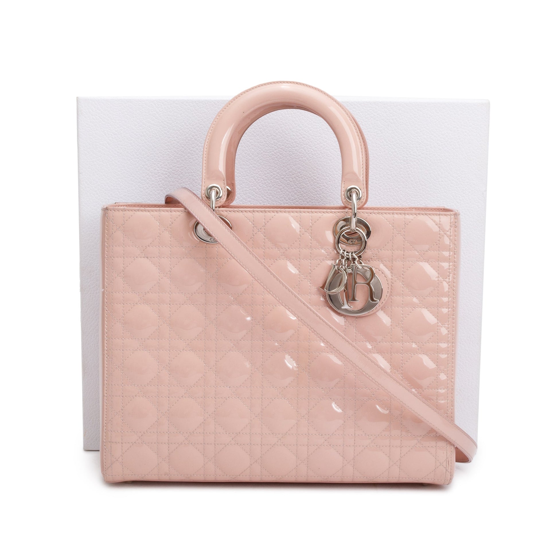 Christian Dior Pink Cannage Patent Leather Large Lady Dior Bag