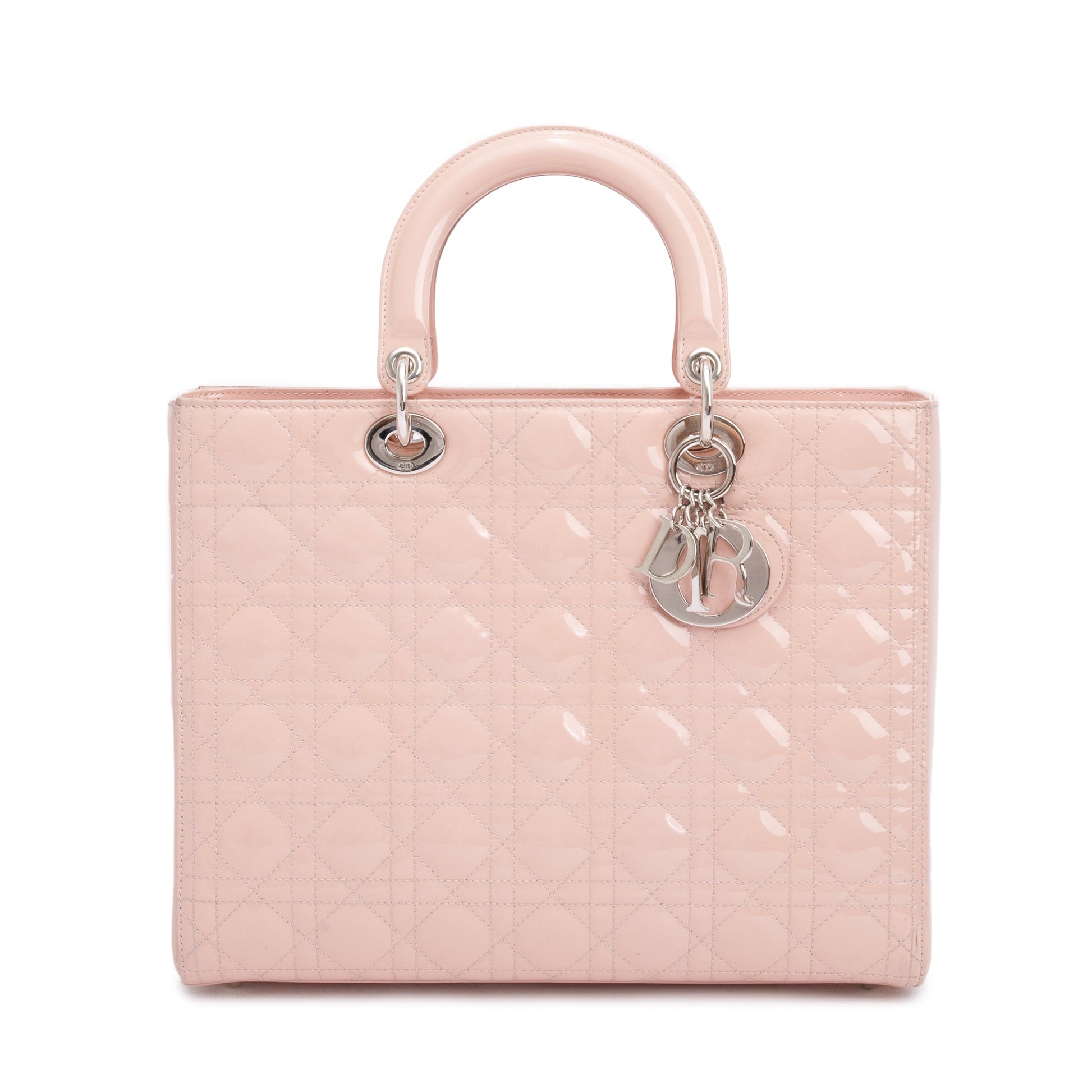 Christian Dior Pink Cannage Patent Leather Large Lady Dior Bag
