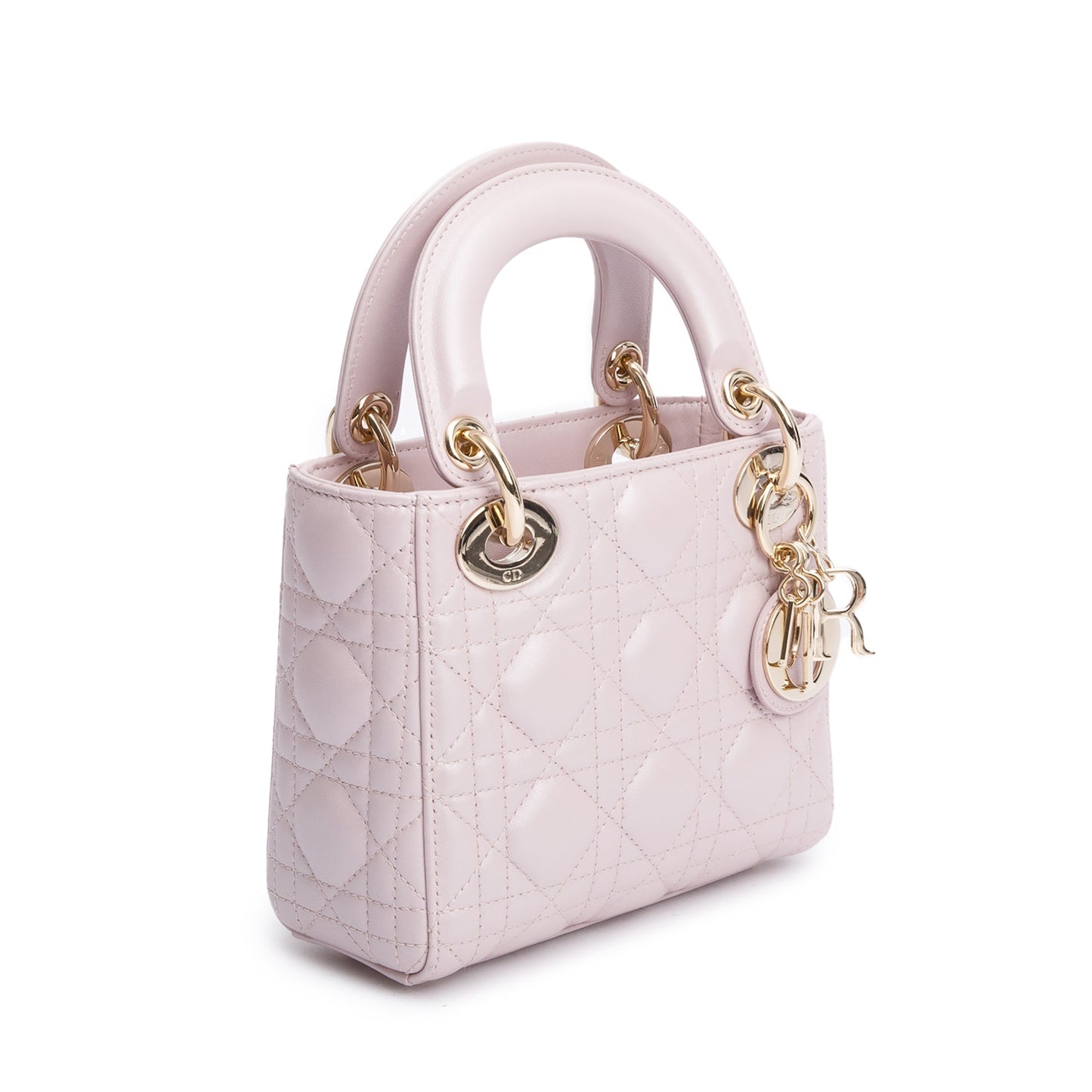 Christian Dior Pink Iridescent Cannage Leather Mini Lady Dior Bag