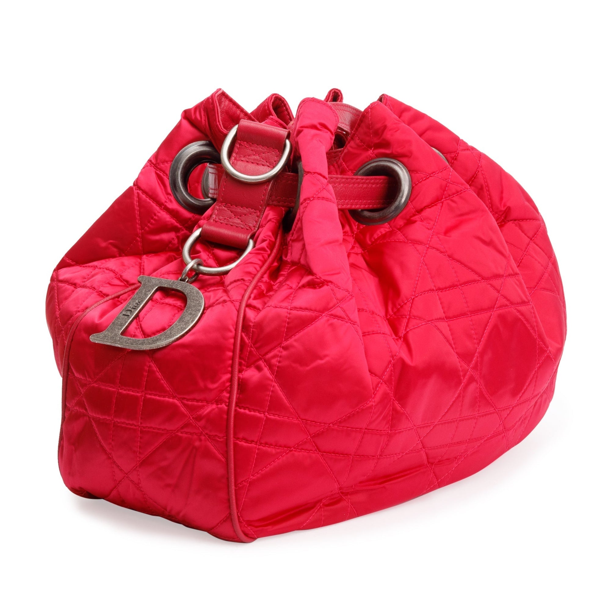 Christian Dior Pink Satin Cannage Drawstring Bag