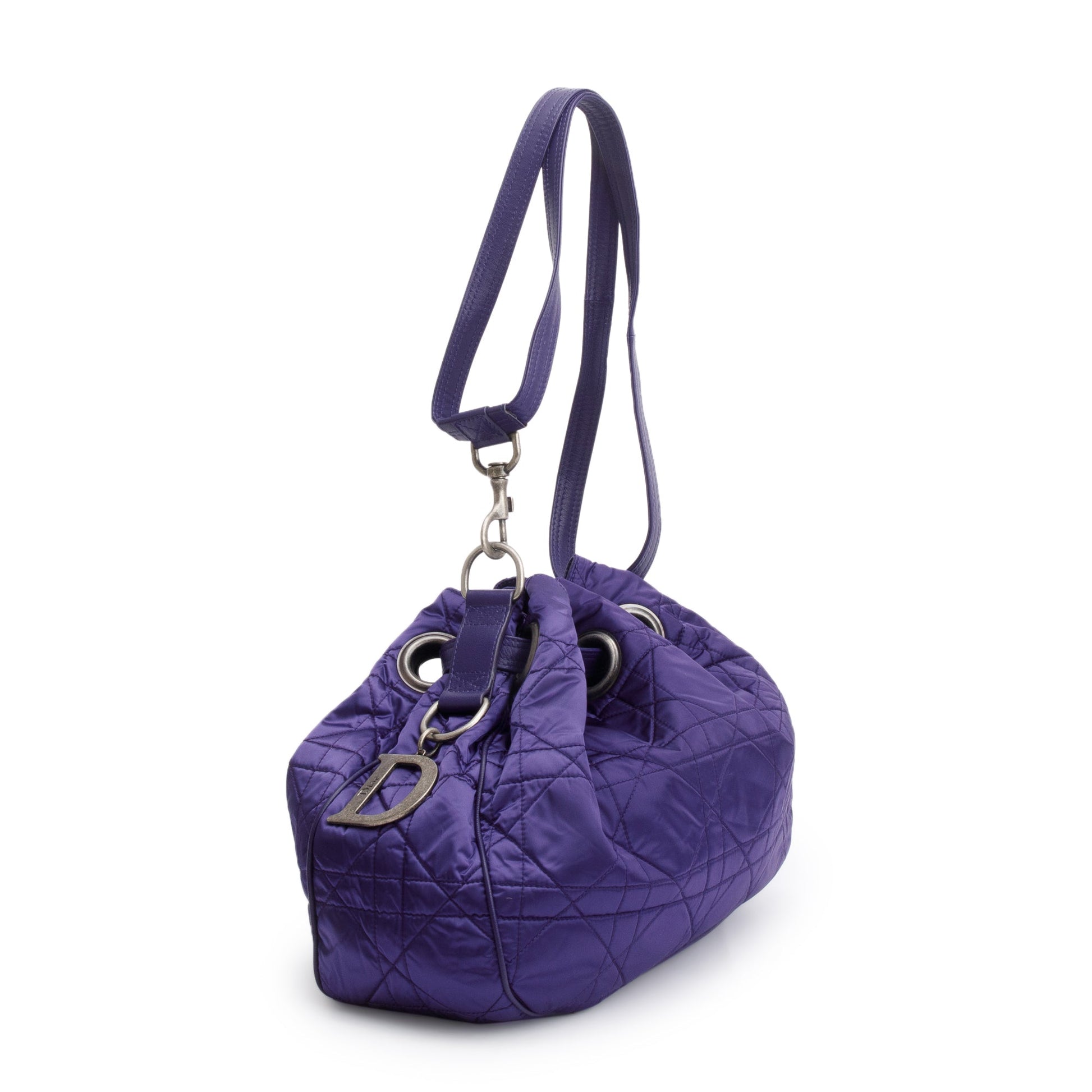 Christian Dior Purple Satin Cannage Drawstring Bag