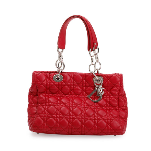 Christian Dior Red Cannage Calfskin Leather Medium Lady Dior Soft Shopping Tote