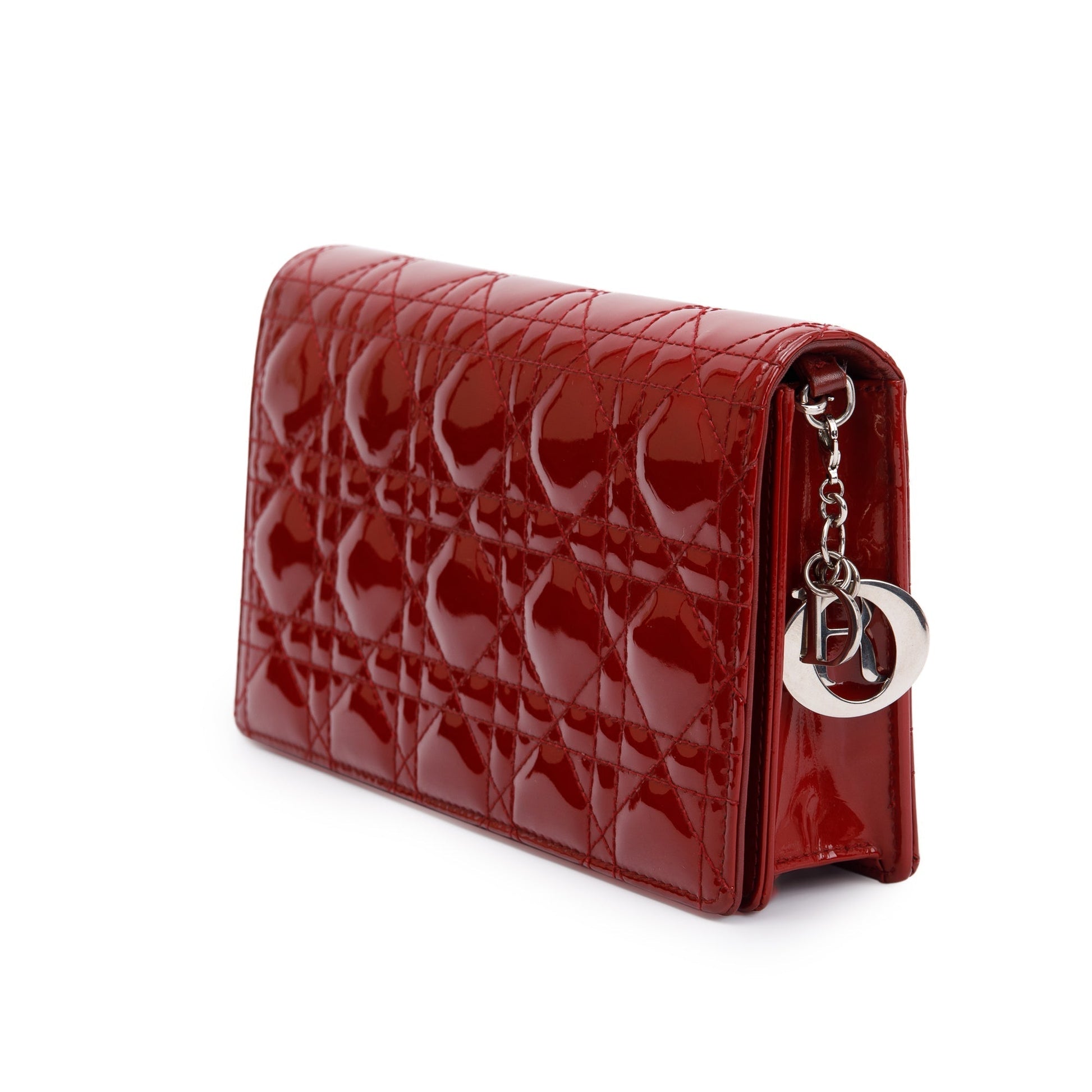 Christian Dior Red Patent Leather Lady Dior Chain Pouch