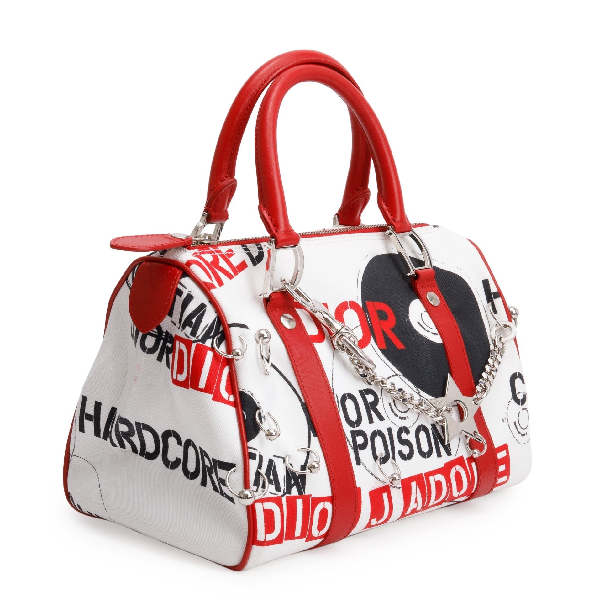 Christian Dior Red/White Printed Canvas Hardcore Boston Pierced Bag