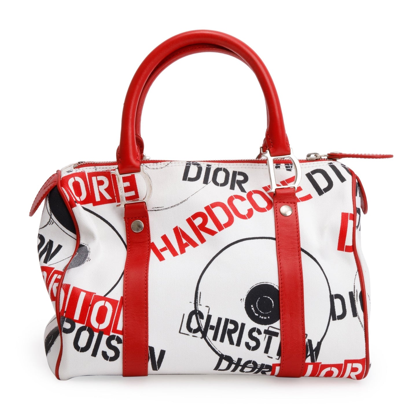 Christian Dior Red/White Printed Canvas Hardcore Boston Pierced Bag
