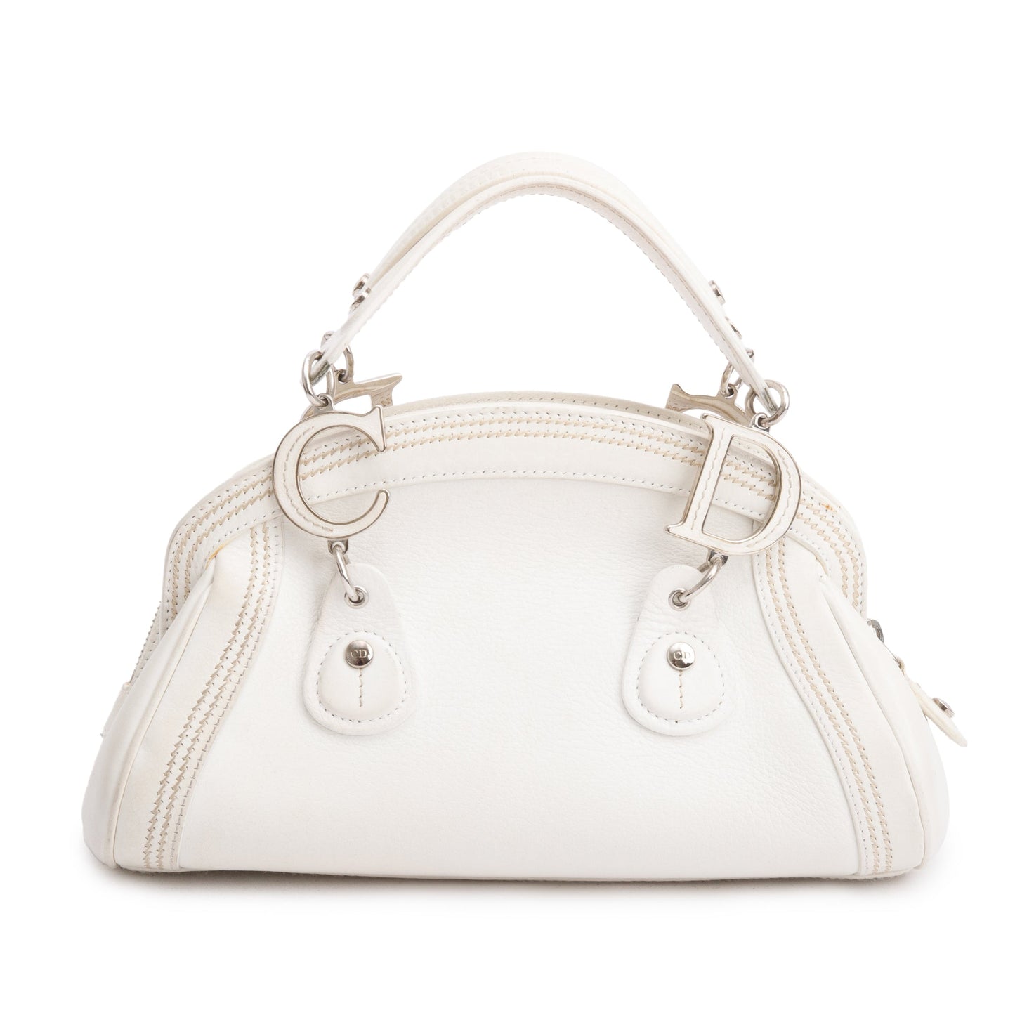 Christian Dior White Embroidered Calfskin Leather Small Detective Bag