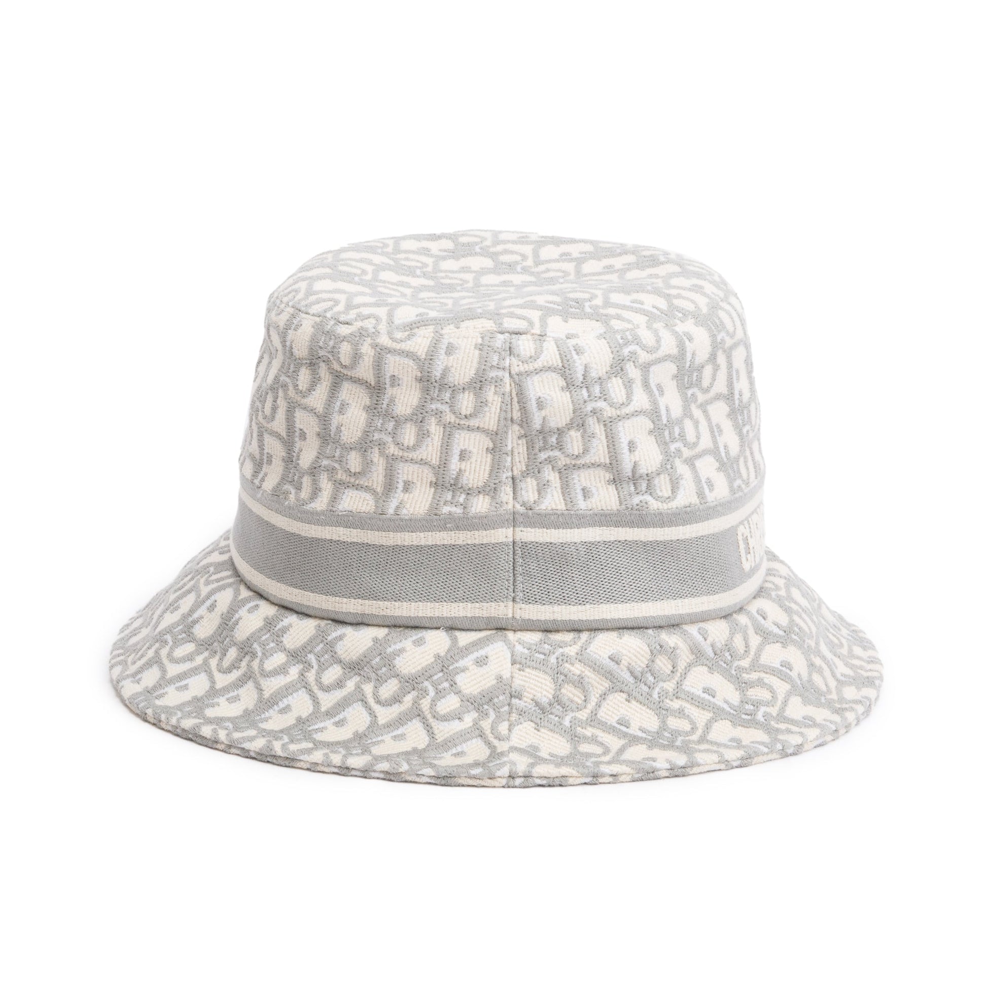 Christian Dior White/Gray Embroidery Oblique Small Brim Bucket Hat