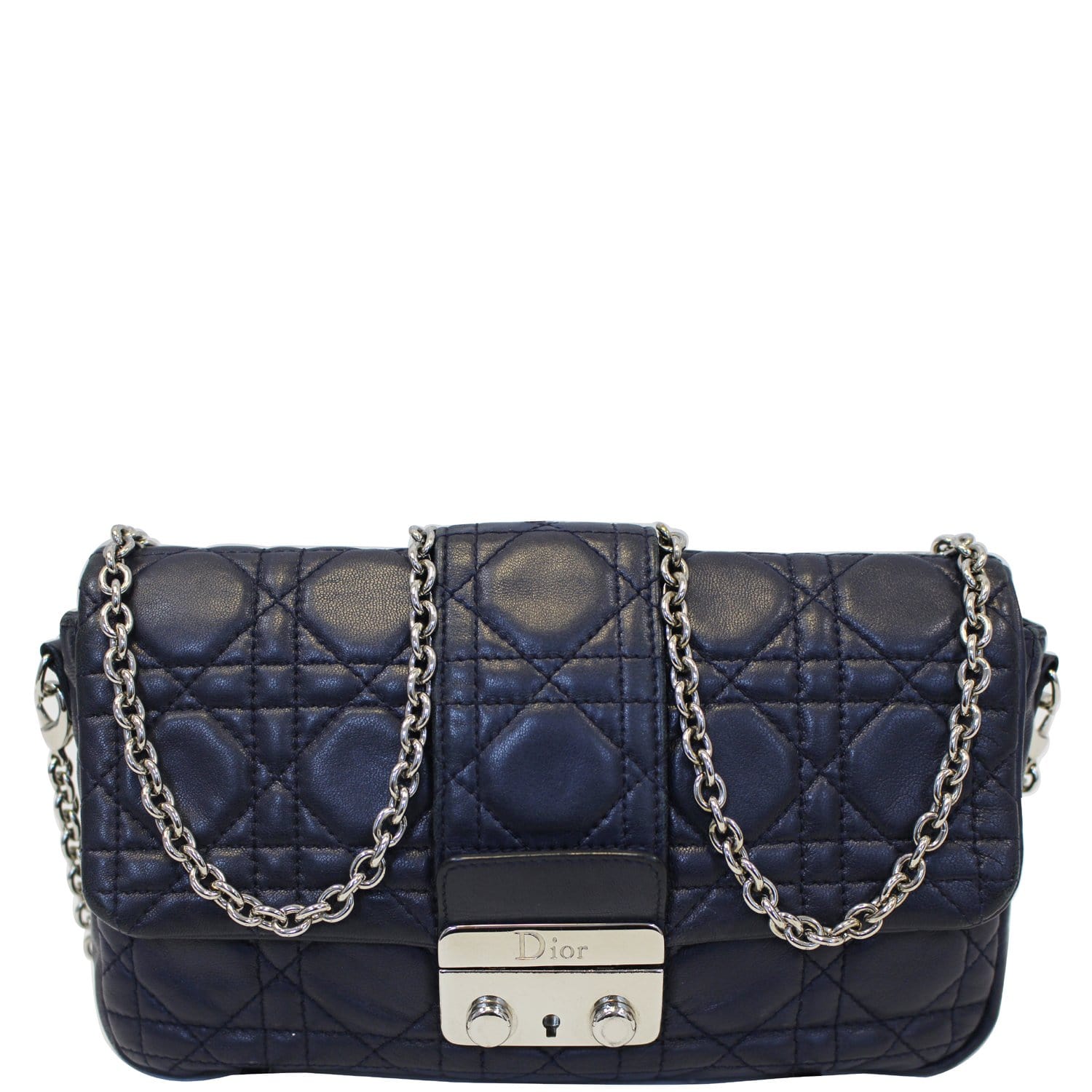 CHRISTIAN DIOR Miss Dior Cannage Quilted Leather Crossbody Bag Black