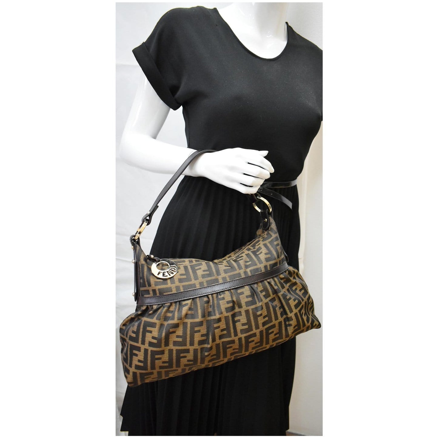 FENDI Chef Zucca Canvas Hobo Bag Brown
