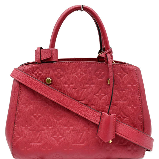 LOUIS VUITTON Montaigne BB Monogram Empreinte Leather Satchel Bag Dahlia