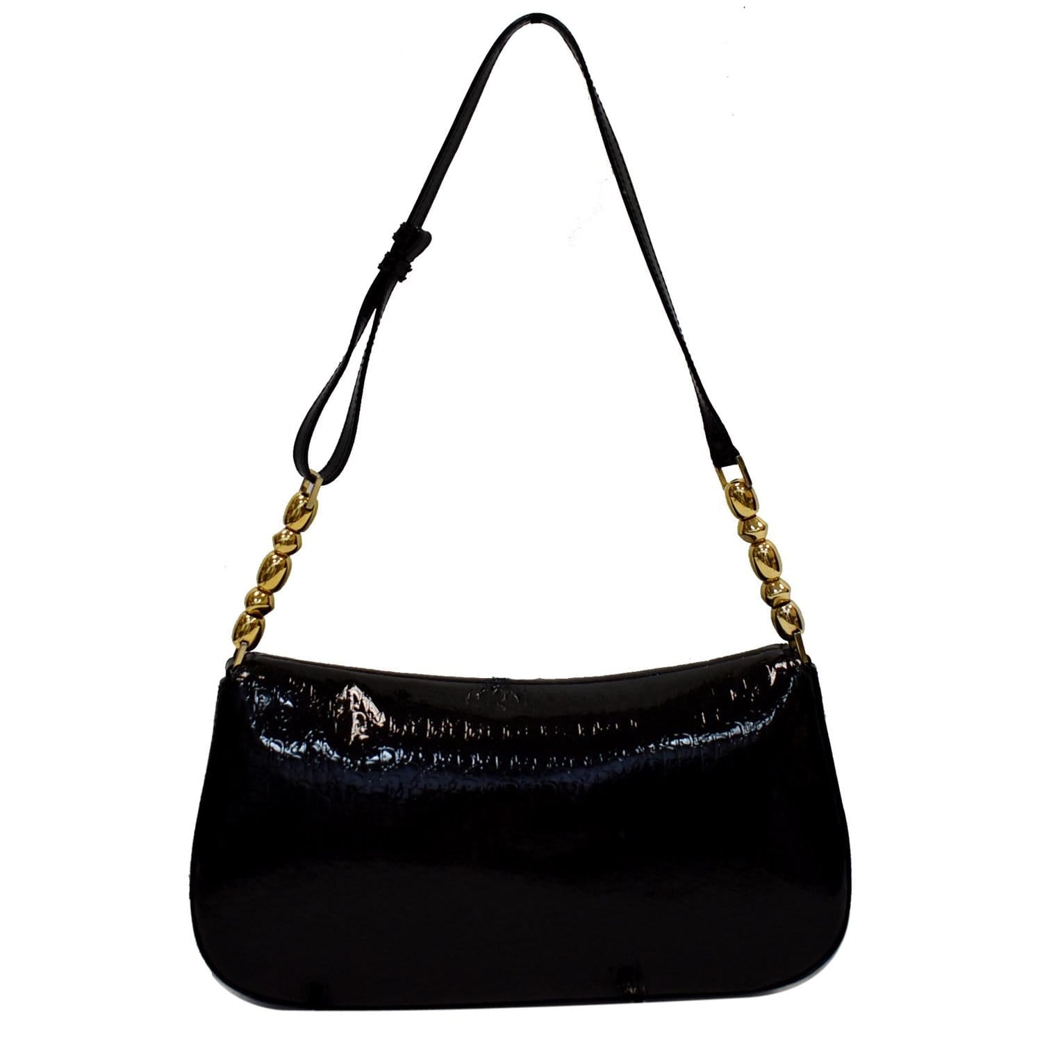 CHRISTIAN DIOR Maris Pearl Patent Monogram Shoulder Bag Black