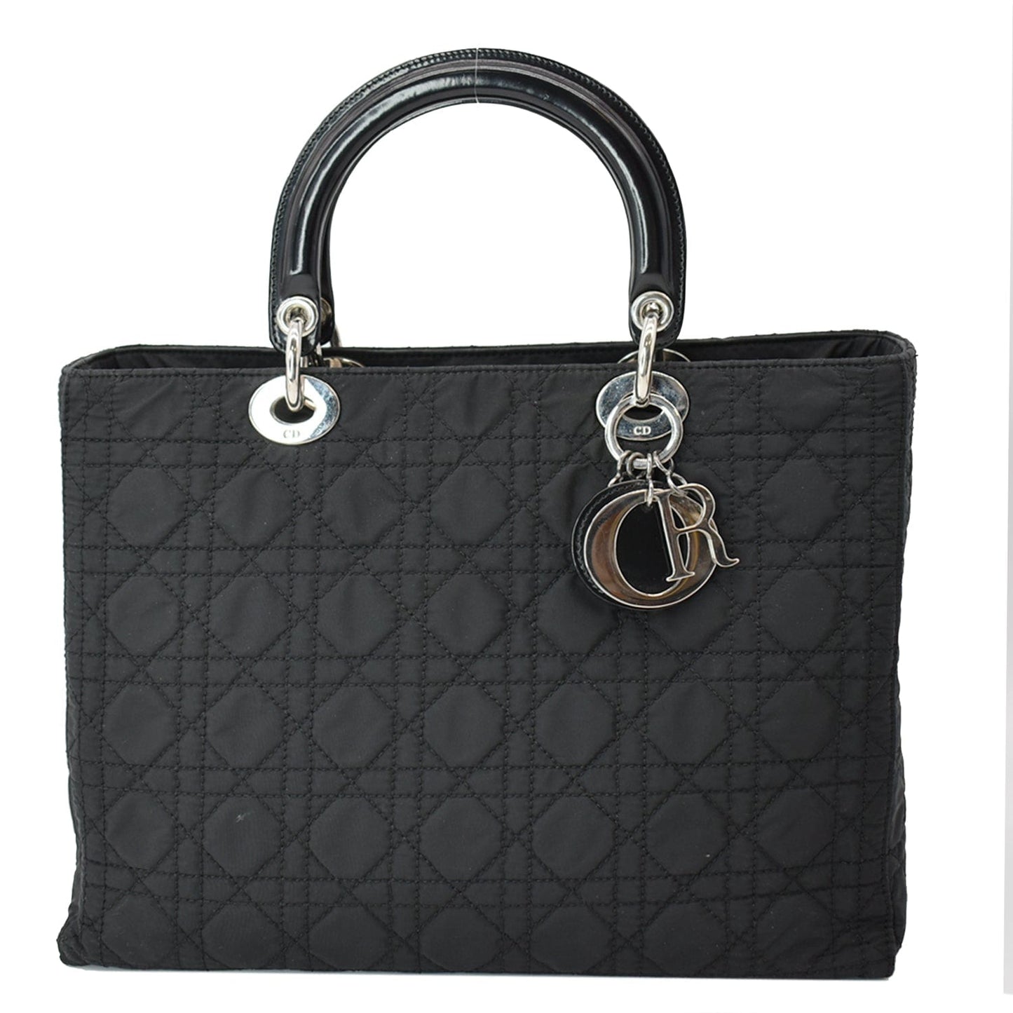CHRISTIAN DIOR Lady Dior Nylon Cannage Canvas Tote Bag Black