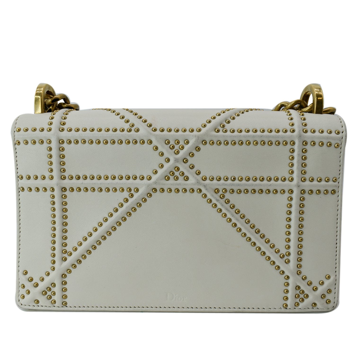 CHRISTIAN DIOR Small Diorama Studded Leather Flap Shoulder Bag White