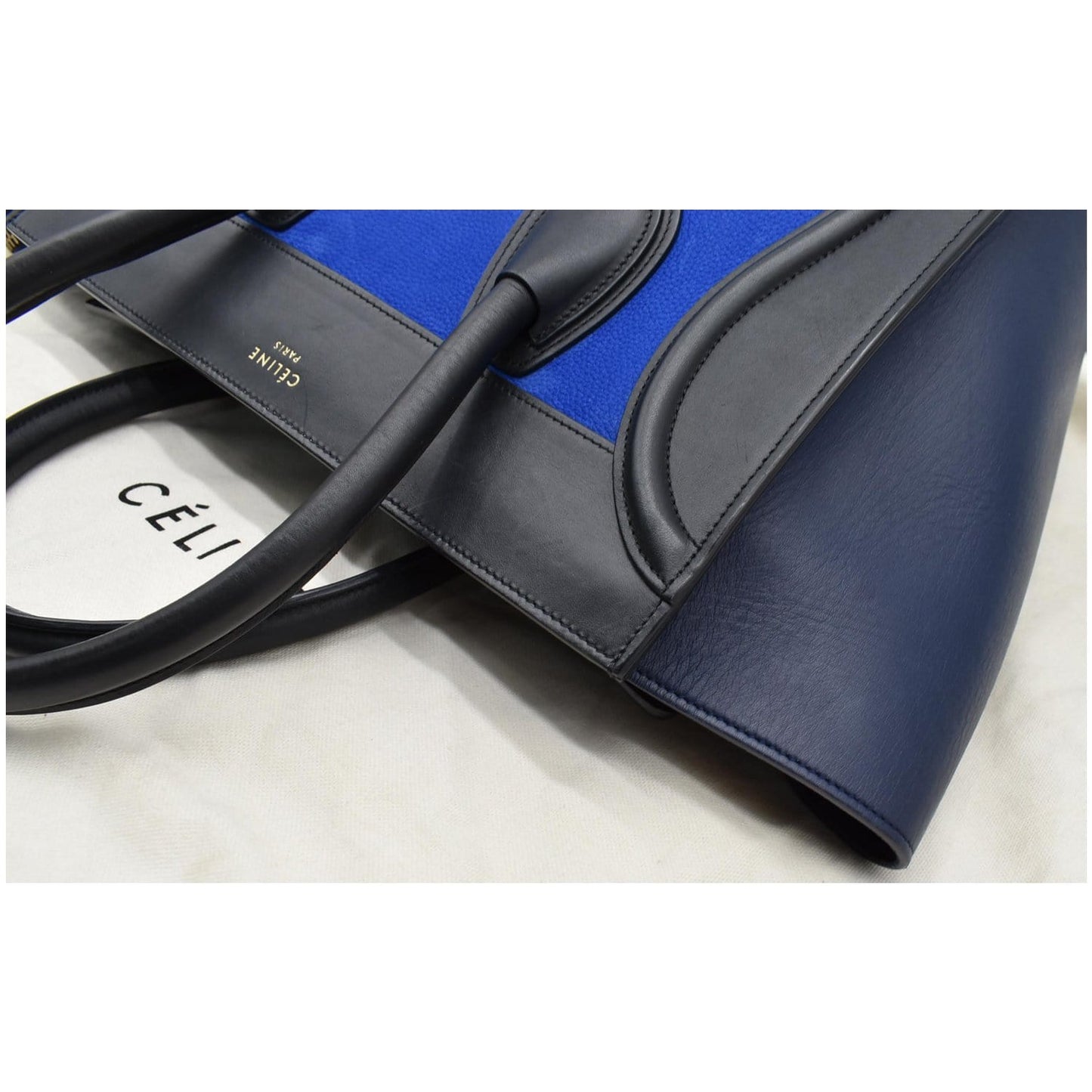 CELINE Mini Luggage Nubuck Calfskin Suede Leather Tote Bag Tri-Color