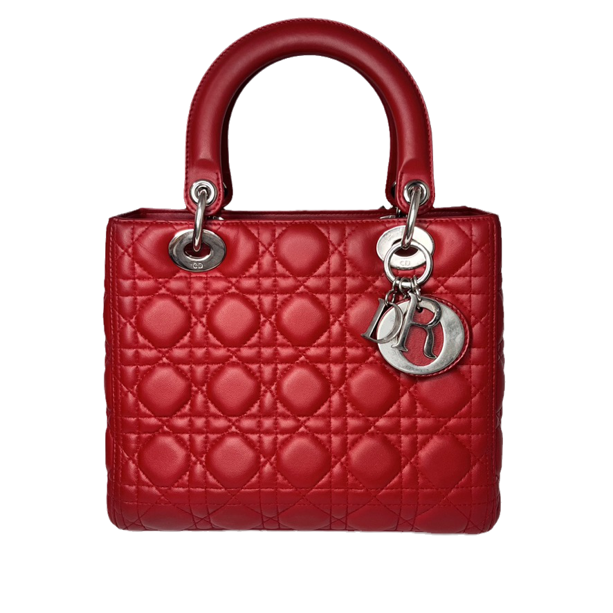 Lady Dior Medium Bag Red Lambskin Cannage Leather Without Strap