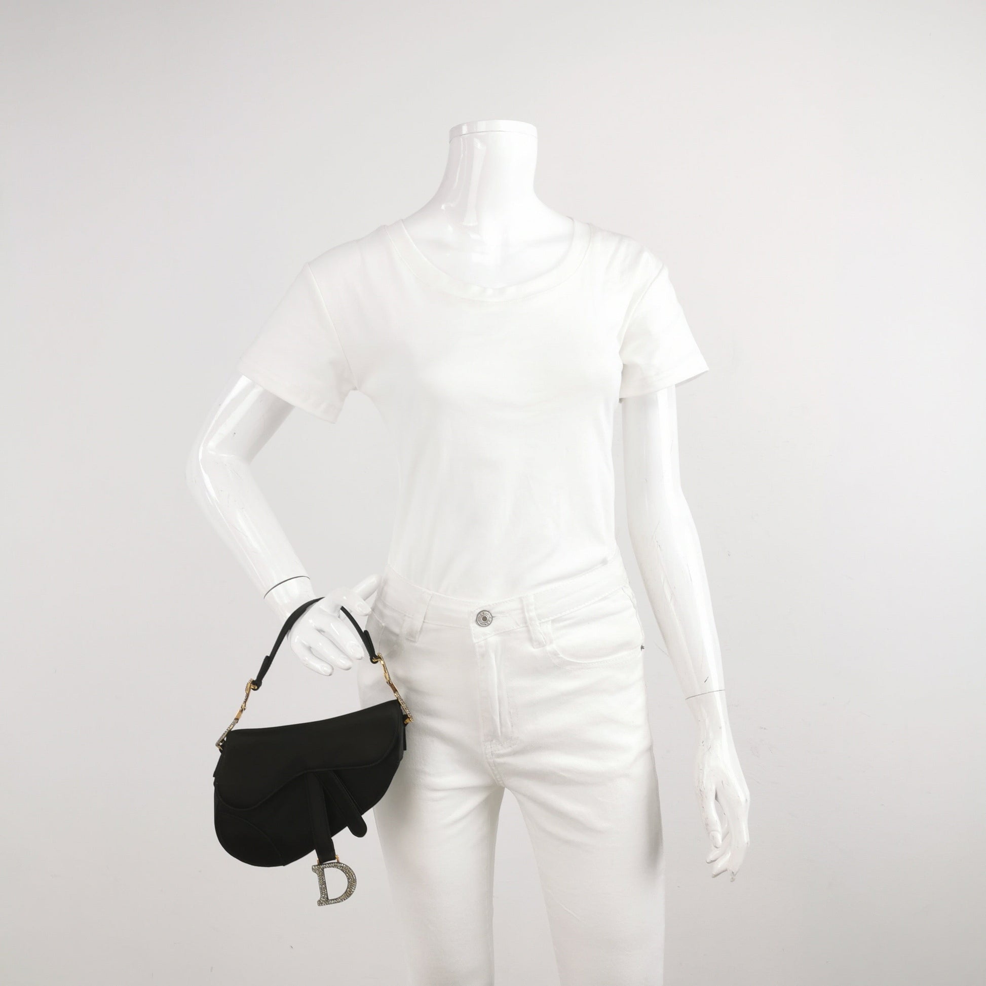 Dior Saddle Mini Silk Handbag Black with crystals